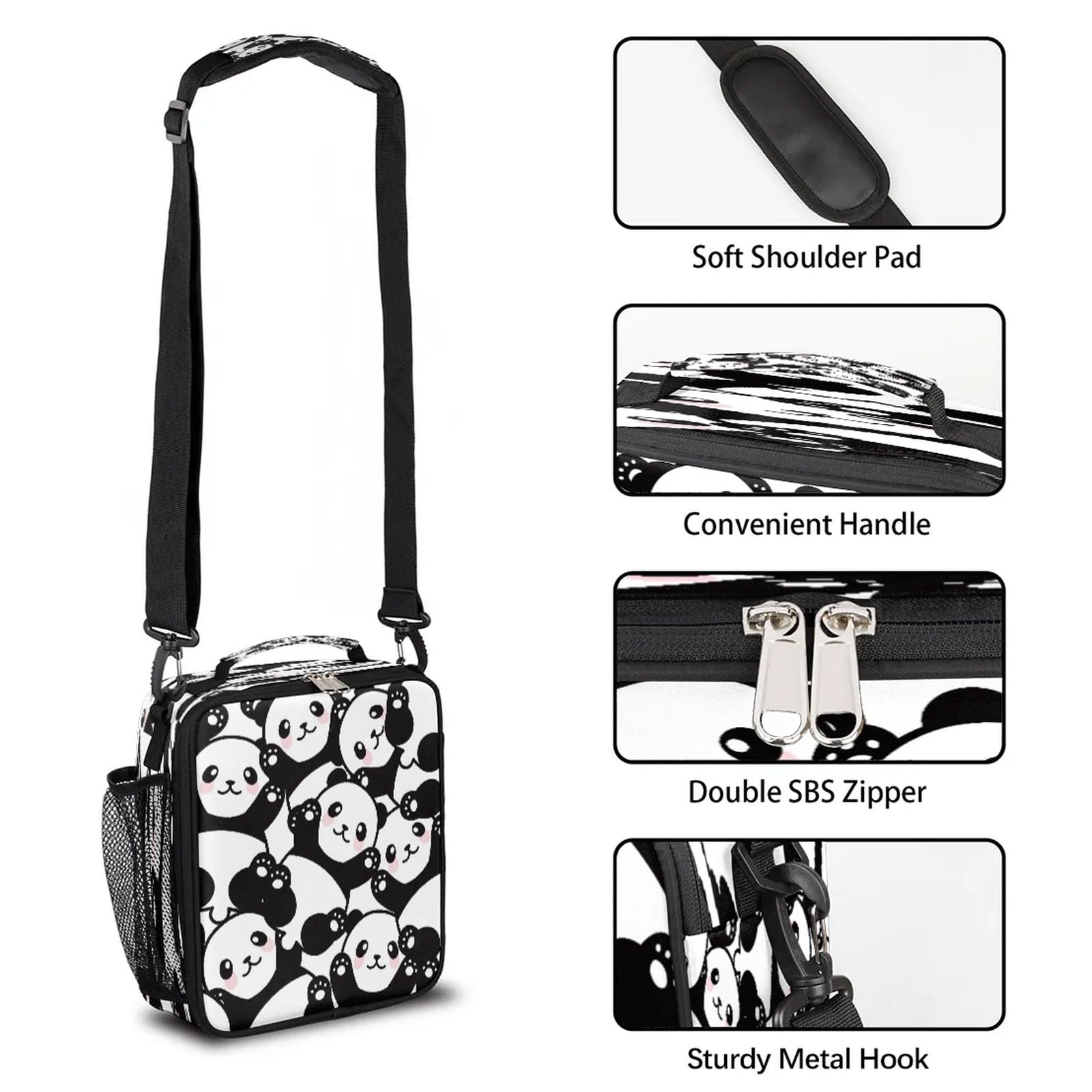 Cute Panda Insulated Lunch Box for Kids - Leakproof Thermal Lunch Bag with Adjustable Strap for School, Picnic & Travel - Durable Bear-Themed Lunch Tote for Boys, Girls & Women (BPA-Free)