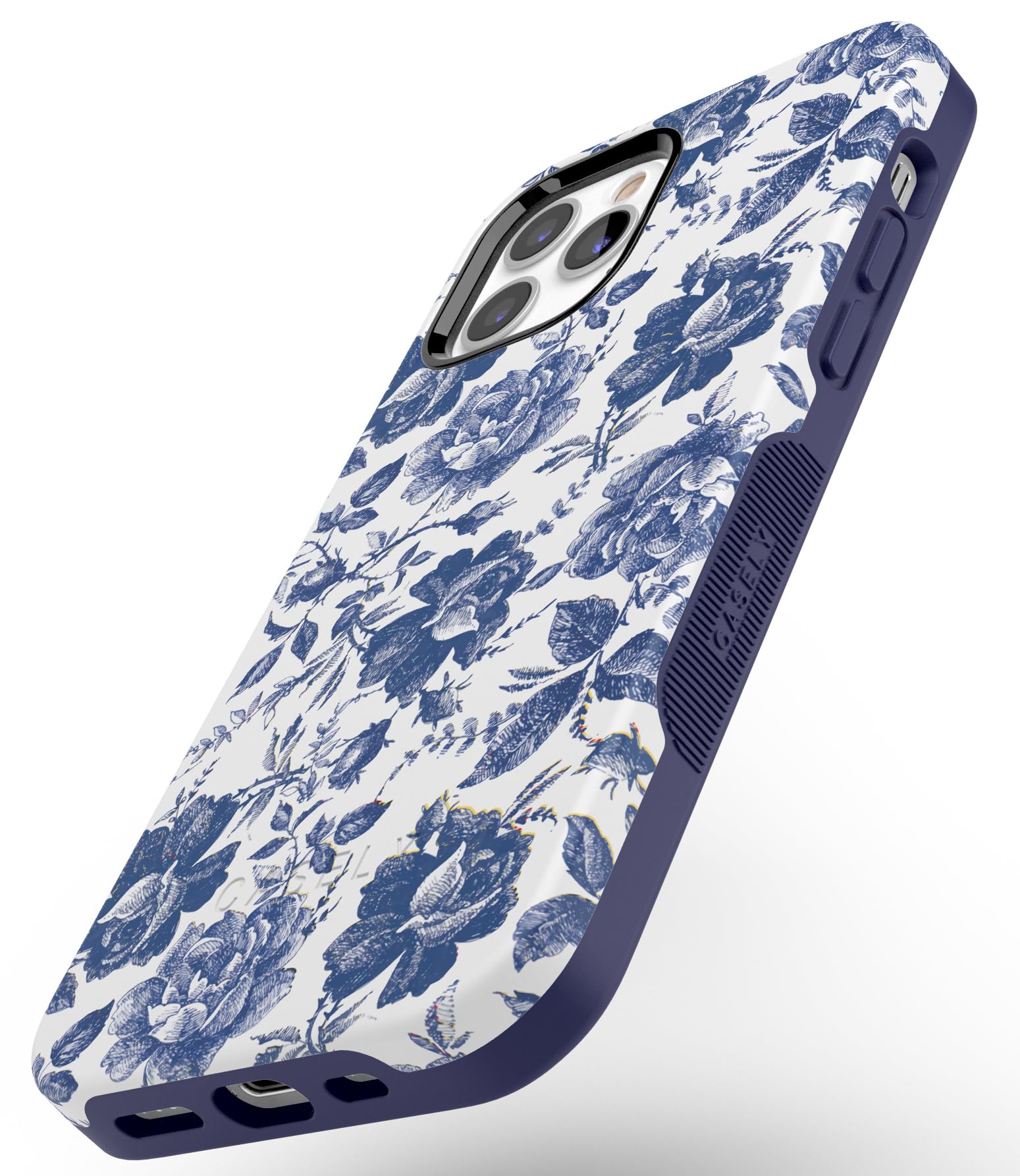 Casely iPhone 12/12 Pro Floral Phone Case - Rose to Fame Coquette Design | Blue & White Rose Pattern | Slim Protective Cover for Women | Perfect for Everyday Use & Gift Giving