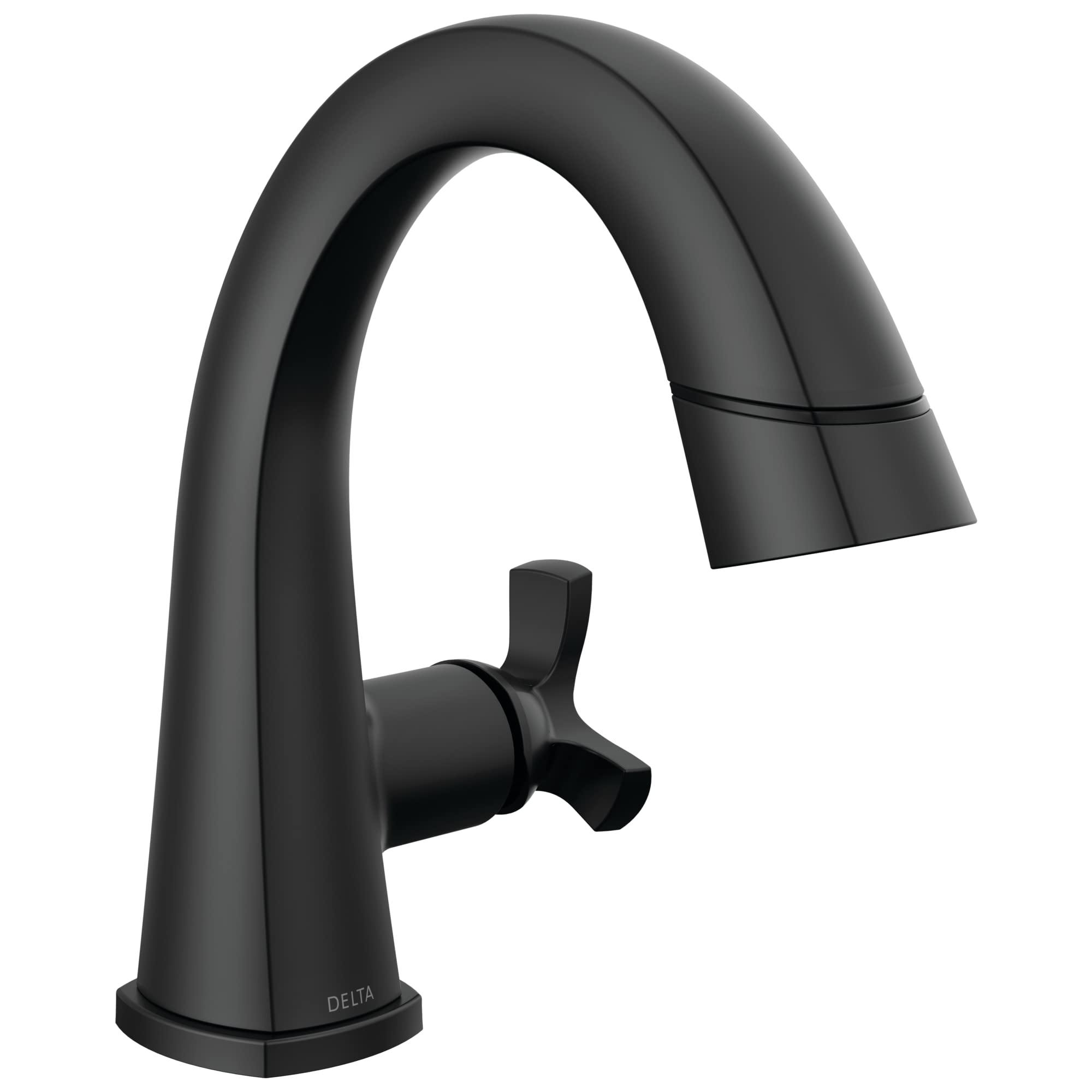 Delta 577-BLPD-DST Matte Black Single Hole Bathroom Faucet with Pull Down Sprayer & Magnetic Docking - Modern Bathroom Sink Faucet for Vanity, Powder Room, and Guest Bath Installation