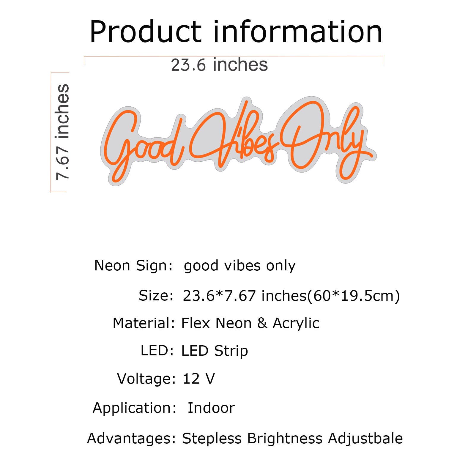 Good Vibes Only Neon Sign Light - Vibrant Wall Art Decor for Home, Bar, Club & Party | Unique Gift for Christmas, Rave & Apartment Decor (Orange)