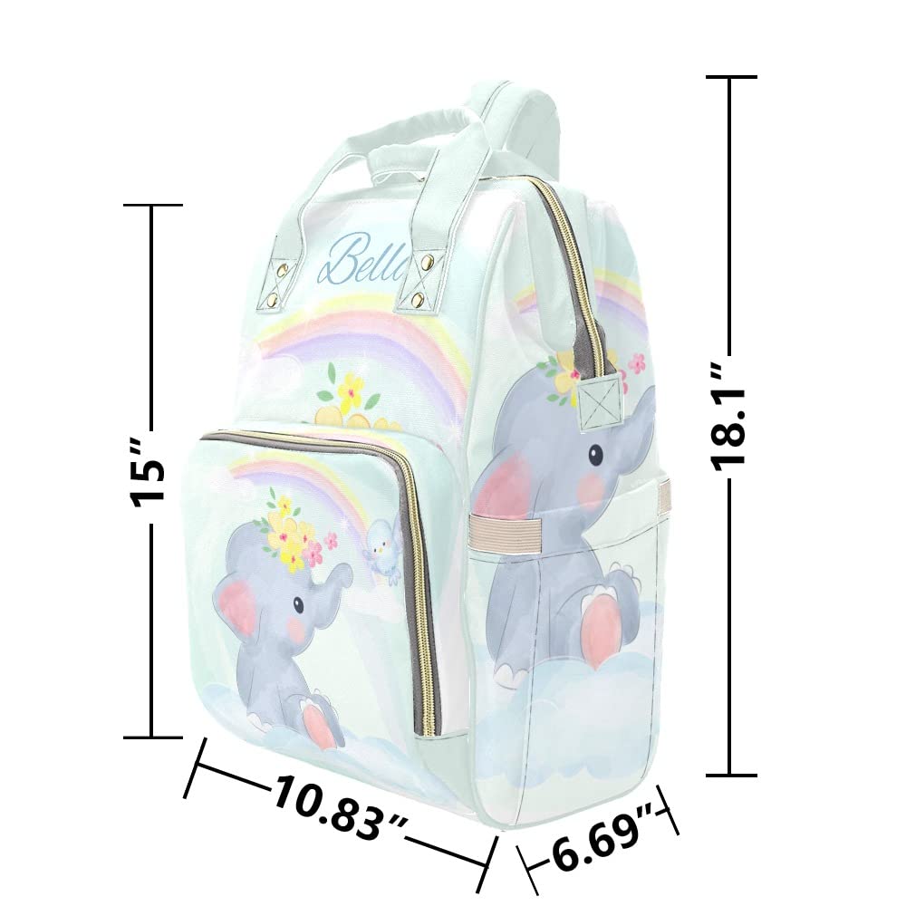 Custom Personalized Name Diaper Bag - Waterproof Nursing Tote & Mummy Backpack for Travel, Outdoor (Elephant Clouds Rainbow Design) | Perfect Baby Shower Gift & Mom Essentials for Park Outings, Shopping Trips