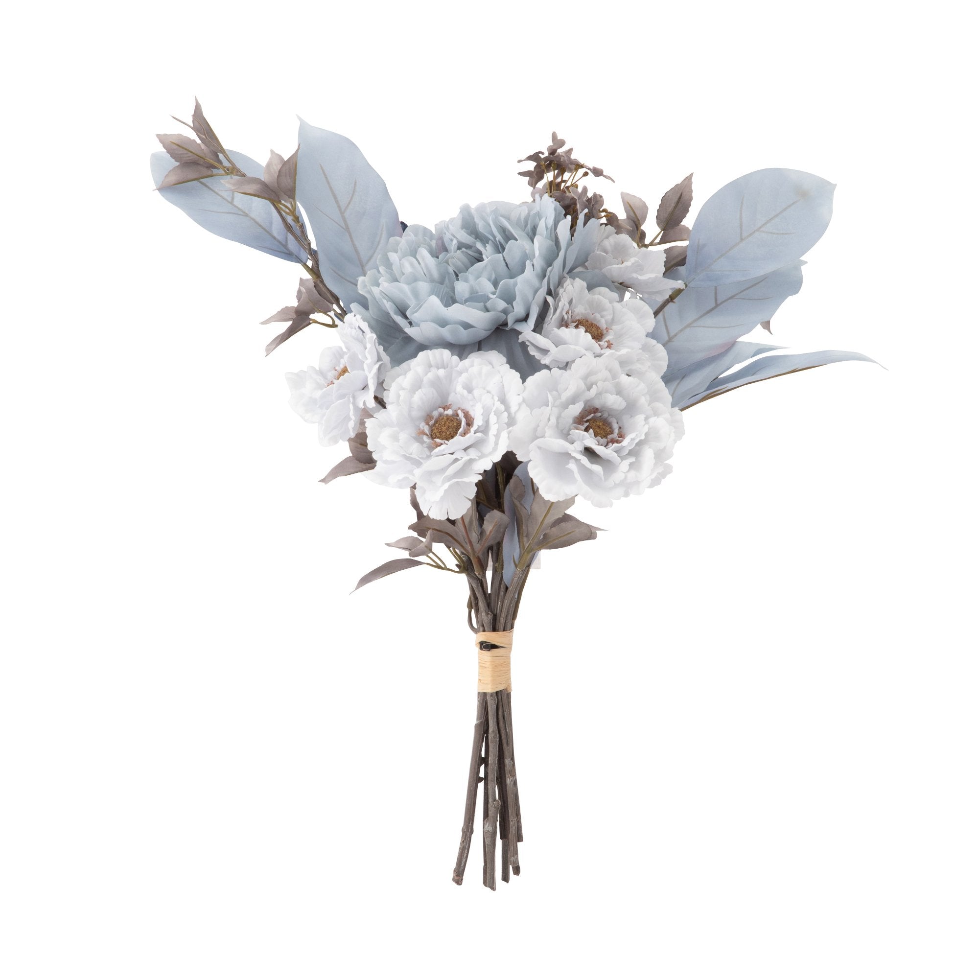 Beautiful Bouquet of Peony and Lilac Leaves in Blue - Perfect for Weddings, Home Decor, and Special Occasions