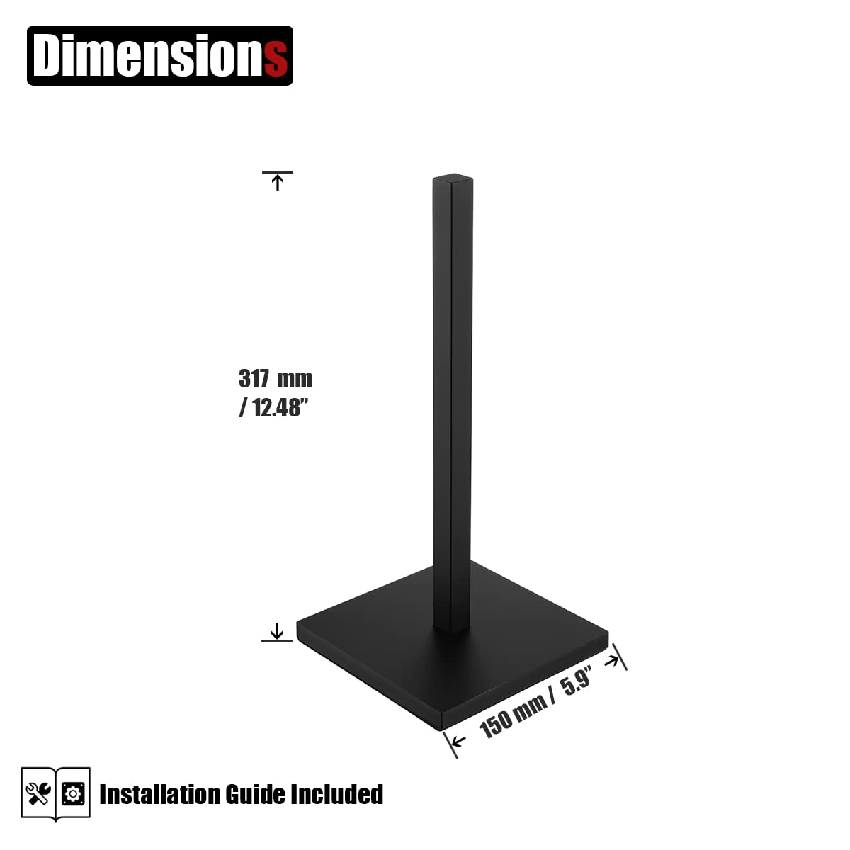 Stainless Steel Paper Towel Holder Stand - Black 304 Steel Free Standing Kitchen Countertop Dispenser for Standard & Jumbo Rolls | Perfect for Kitchens, Restaurants, Offices & Bathrooms