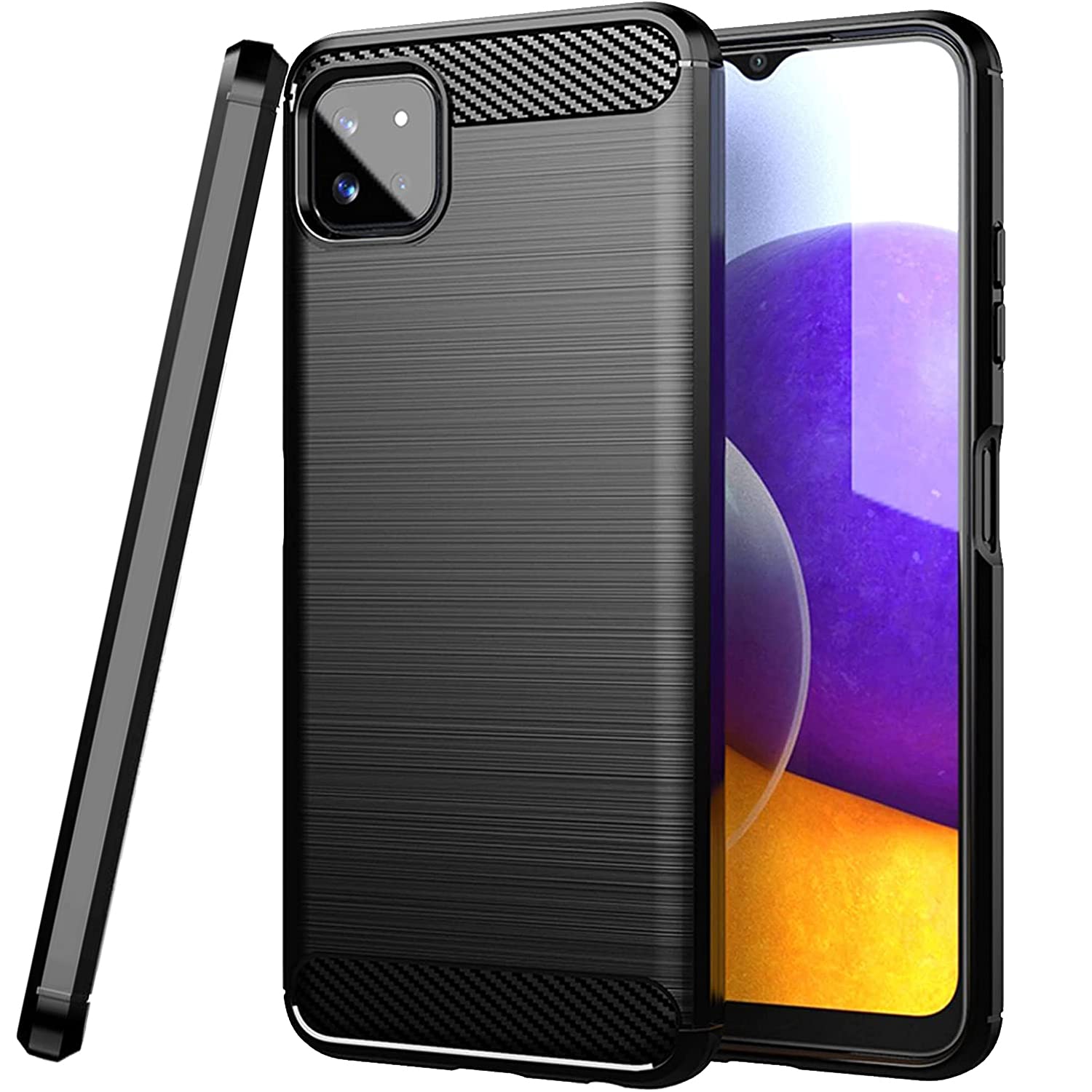 Slim Protective Case for Samsung Galaxy A22 5G - Lightweight Flexible TPU with Carbon Fiber Design | Shockproof Phone Cover for Everyday Use, Travel & Outdoor Activities (Black)