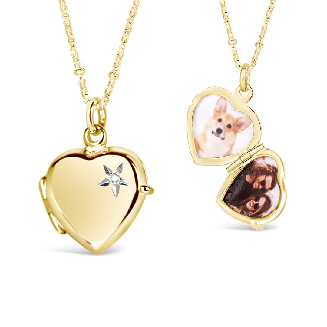 2 Photo Diamond Heart Locket Necklace - 14K Gold Plated Jewelry for Women - Personalized Gift for Mom, Wife, Girlfriend - Perfect for Valentine's Day, Anniversary & Special Occasions