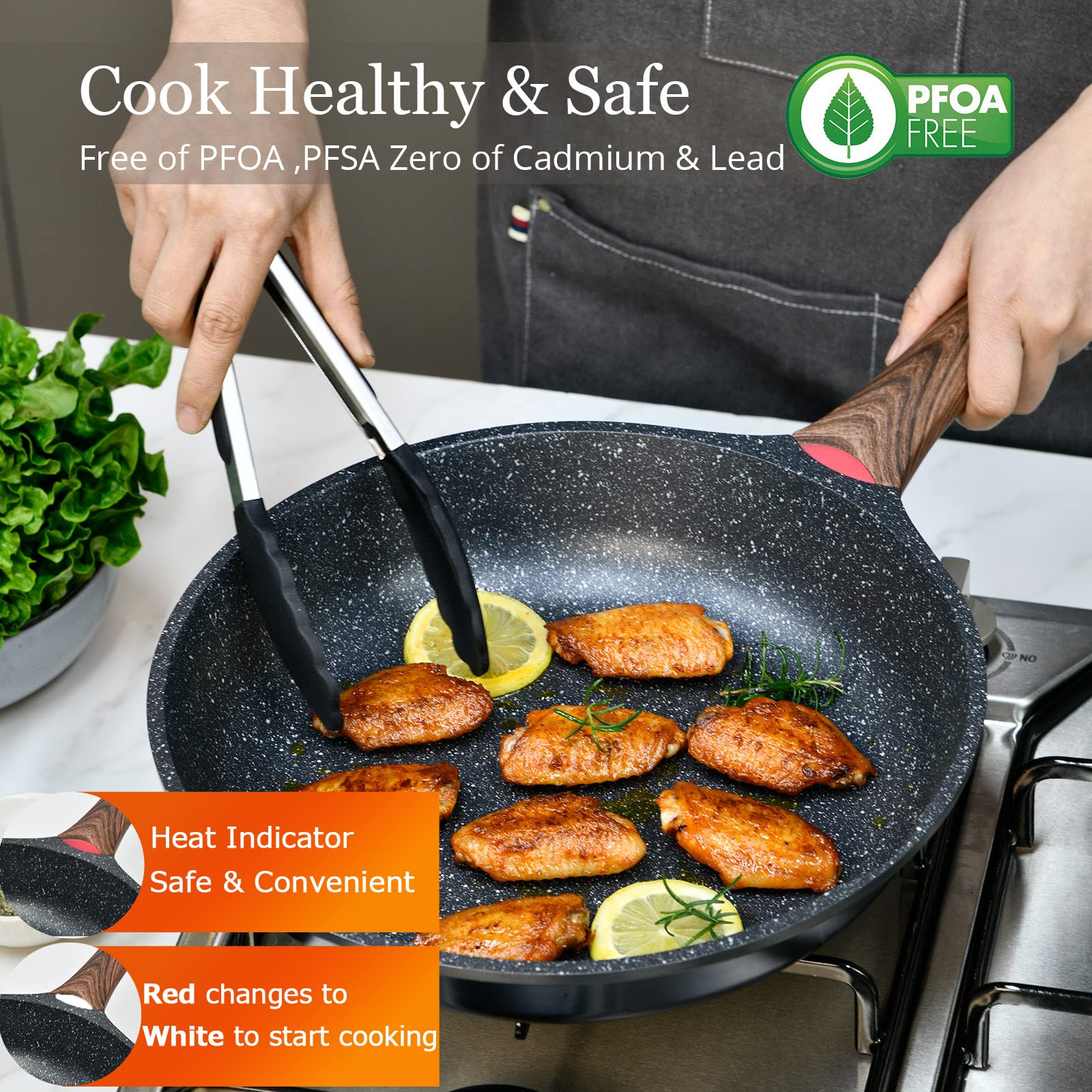 DIIG Nonstick Frying Pan with Lid - 12 Inch PFOA-Free Granite Coating Chef's Pan, Large 30 cm Induction Compatible Cookware for Gas & Electric Stoves - Perfect for Family Cooking, Sauteing & Gift Giving