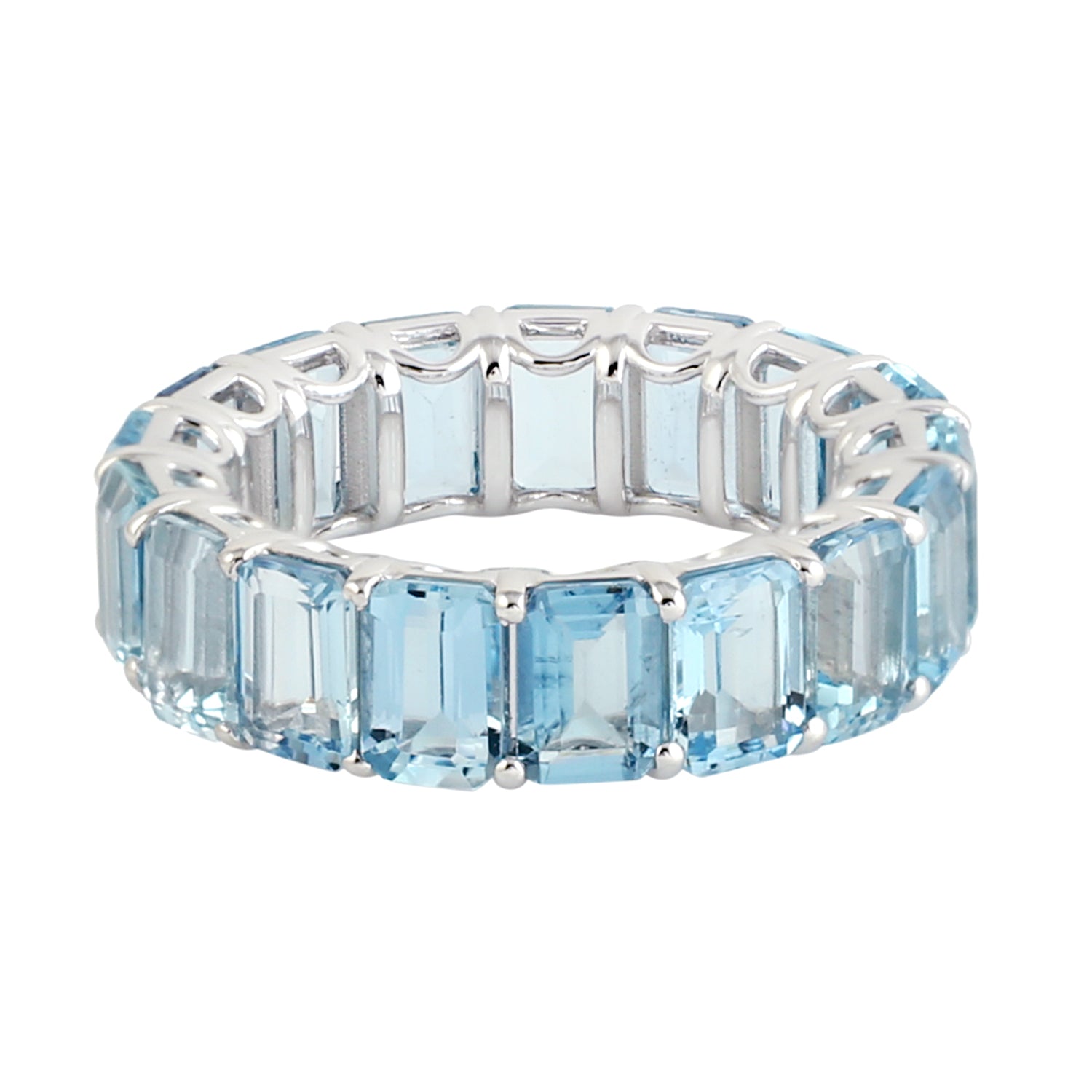 18K White Gold Emerald Cut Aquamarine Full Eternity Band Ring - Perfect for Weddings, Anniversaries & Special Occasions