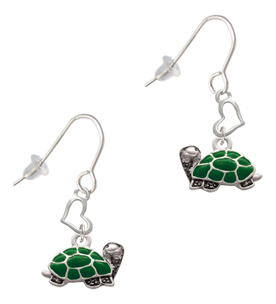 Delight Jewelry Sterling Silver Green Sea Turtle & Heart French Hook Earrings - Perfect for Beach Vacations, Summer Outfits and Gift Giving