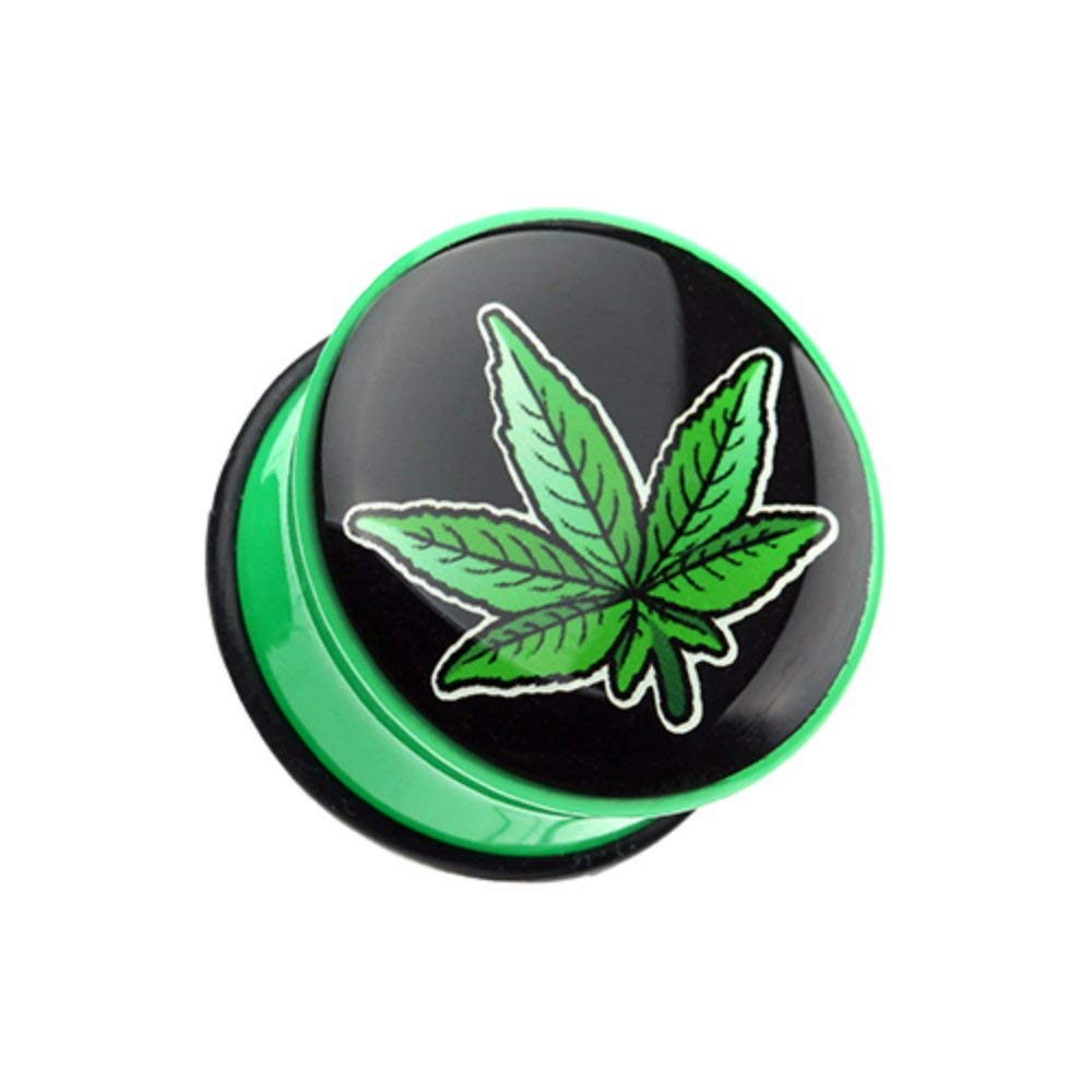 Cannabis Weed Ear Gauge Plug - Single Flare Jewelry for Stretching