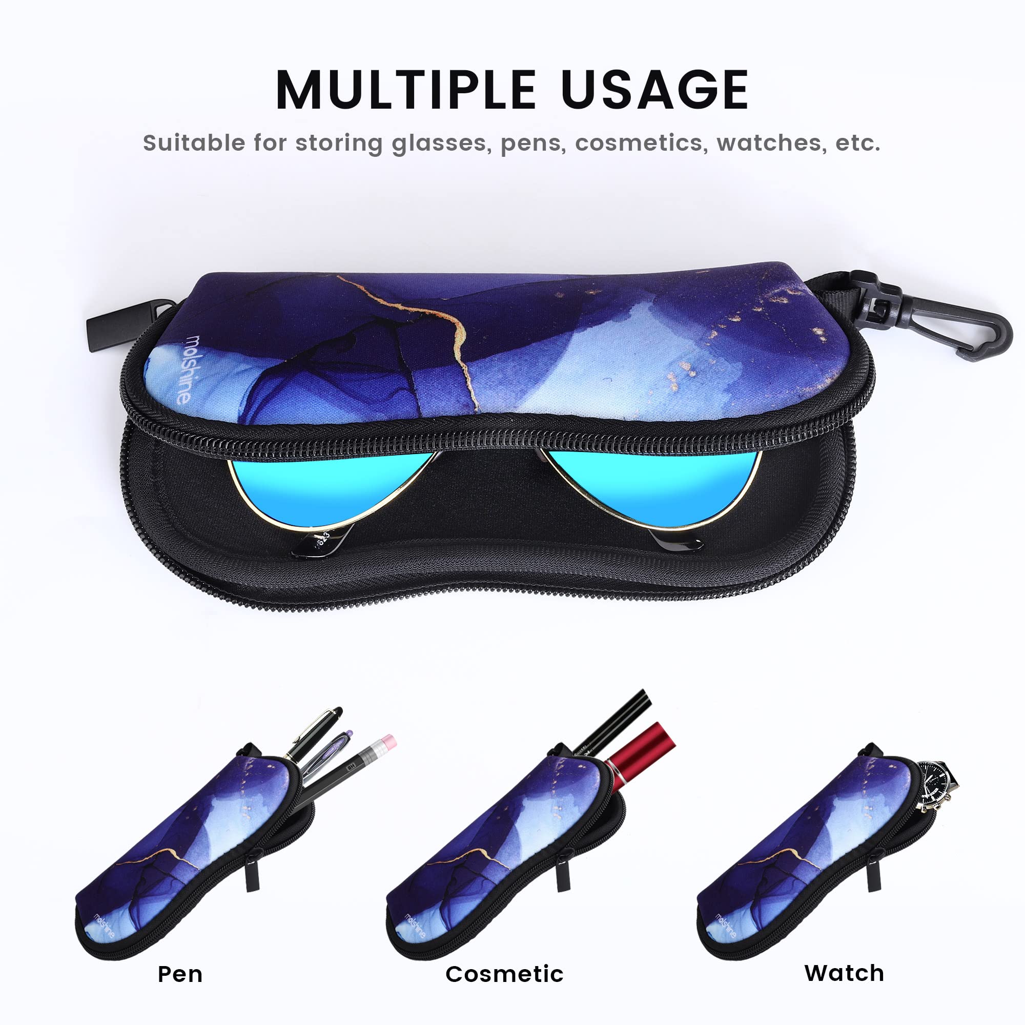 2 Pack Soft Neoprene Sunglasses Case with Zipper - Portable Eyeglasses Pouch with Hook for Men & Women - Perfect for Travel, Beach, and Everyday Use