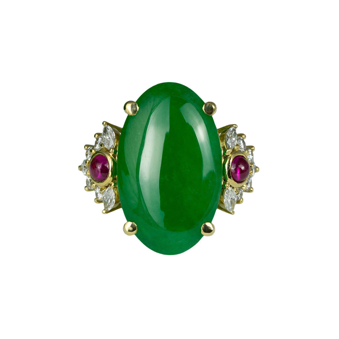 Exquisite Green Jadeite Ruby & Diamond Ring for Women - Vintage Style 18K Gold Engagement Jewelry Gift for Her - Perfect for Weddings, Anniversaries & Special Occasions