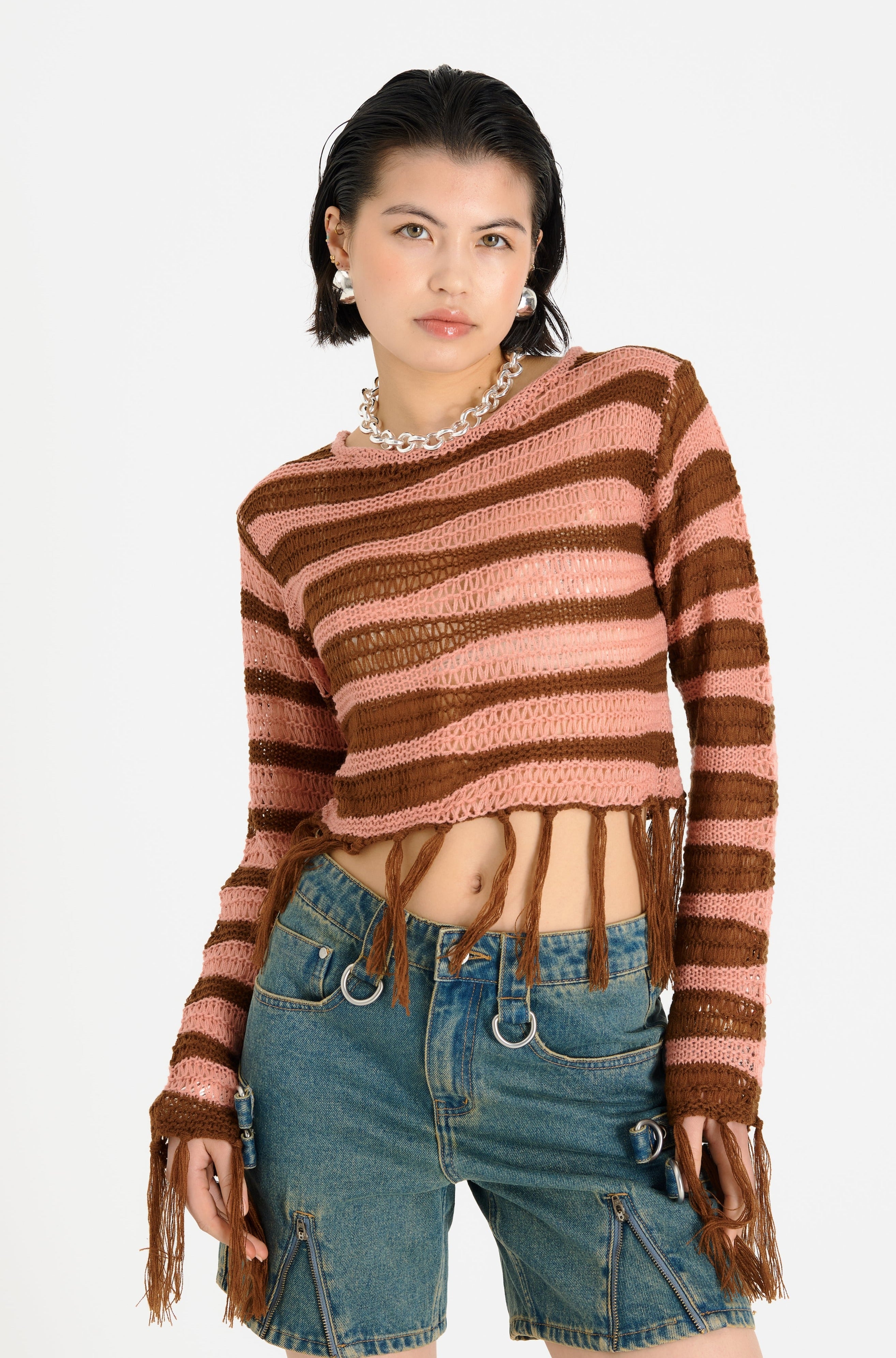 Stylish Terracotta Tassel Knit Sweater - Cozy Women's Fashion for Fall & Winter | Perfect for Casual Outings and Holiday Gatherings