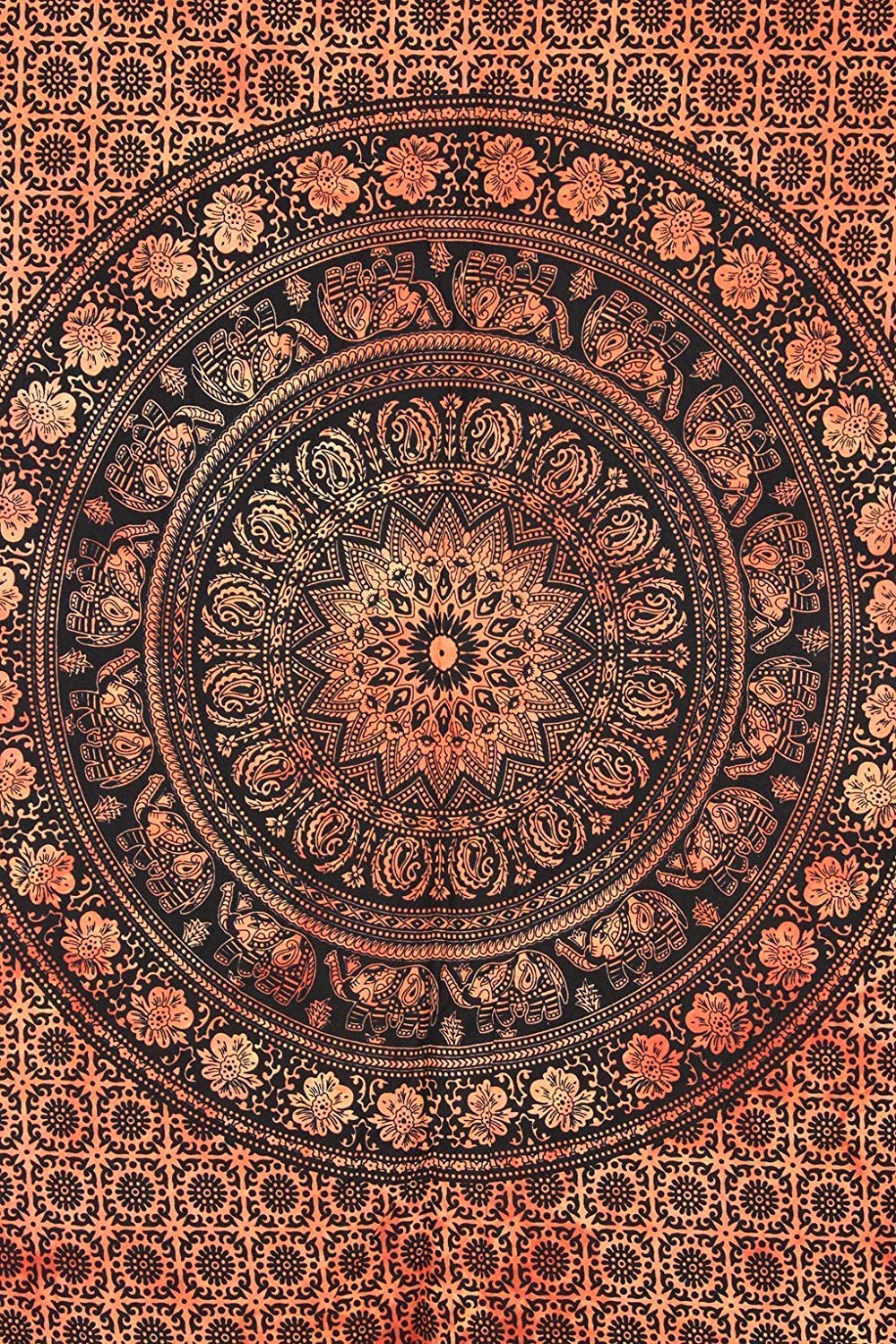 Marubhumi Indian Tapestry Wall Hanging - Orange Tie Dye Hippie Mandala Boho Wall Art Decor for Bedroom, Dorm, Beach (85x55 inches) | Bohemian Bedspread, Yoga Meditation Room & Festival Decor