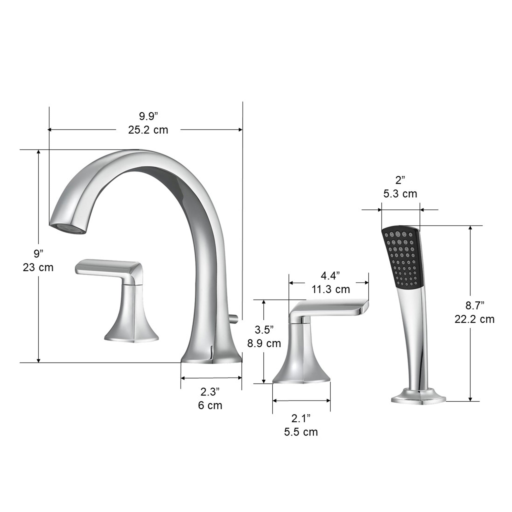 Arezzo Two Handle Roman Tub Faucet in Chrome Finish - Elegant Bathroom Faucet for Freestanding Tubs and Luxury Spa Retreats