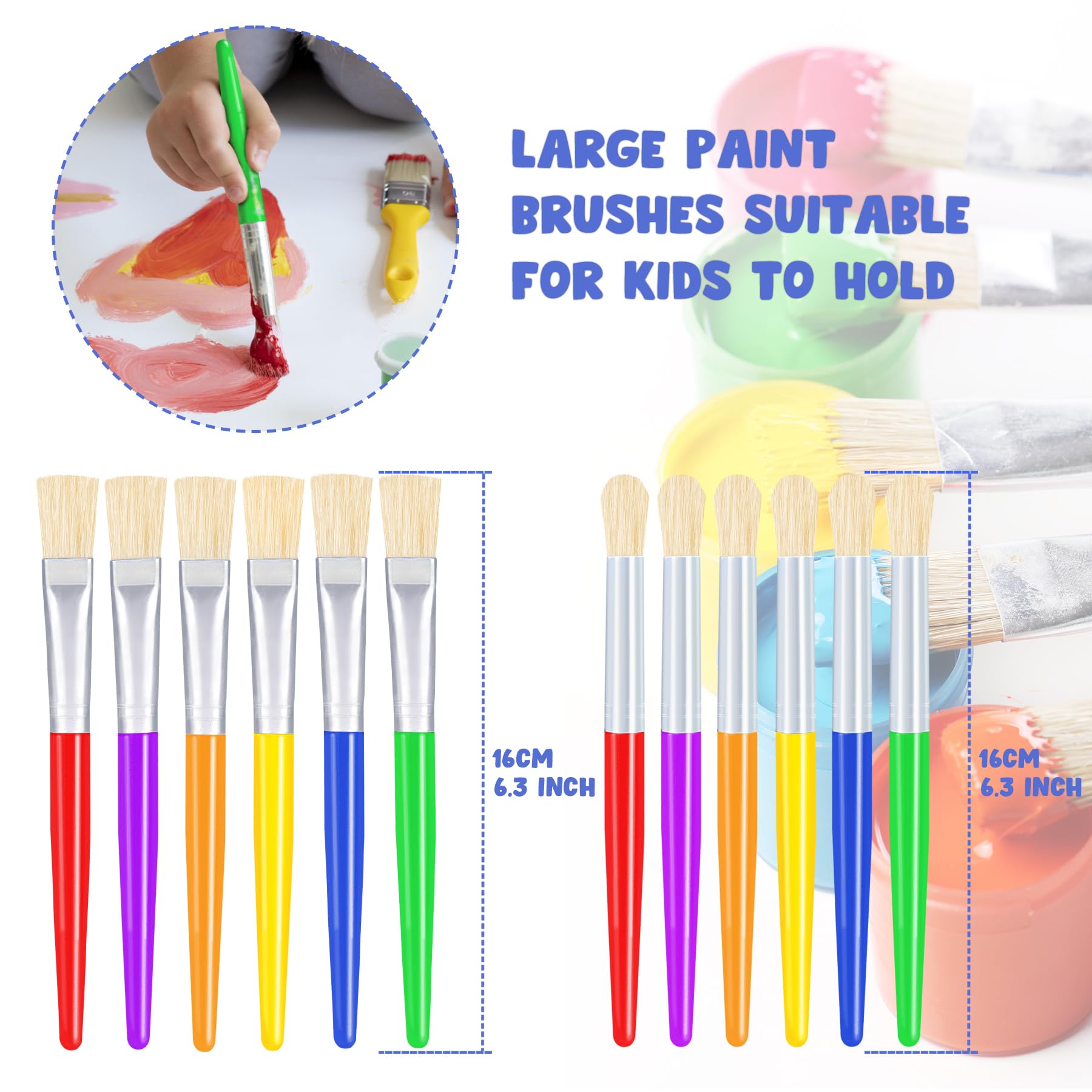 60 Pcs Joyooss Kids Paint Brushes Set - Round & Flat Tip Artist Brushes for Toddlers Ages 1-3 - Perfect for Watercolor, Acrylic & Finger Painting - Ideal for Classroom, Home Art Projects & DIY Crafts