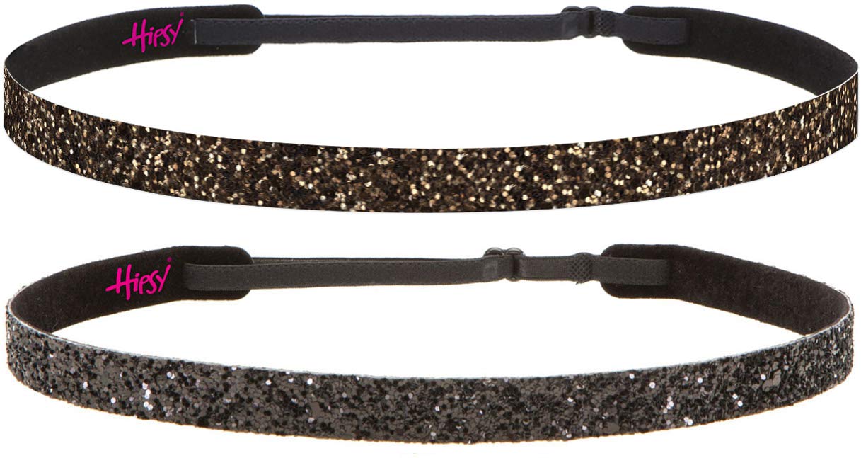 Adjustable No-Slip Sparkly Glitter Headbands for Women, Girls & Teens - 2 Pack Petite Hair Accessories for School, Sports & Everyday Wear