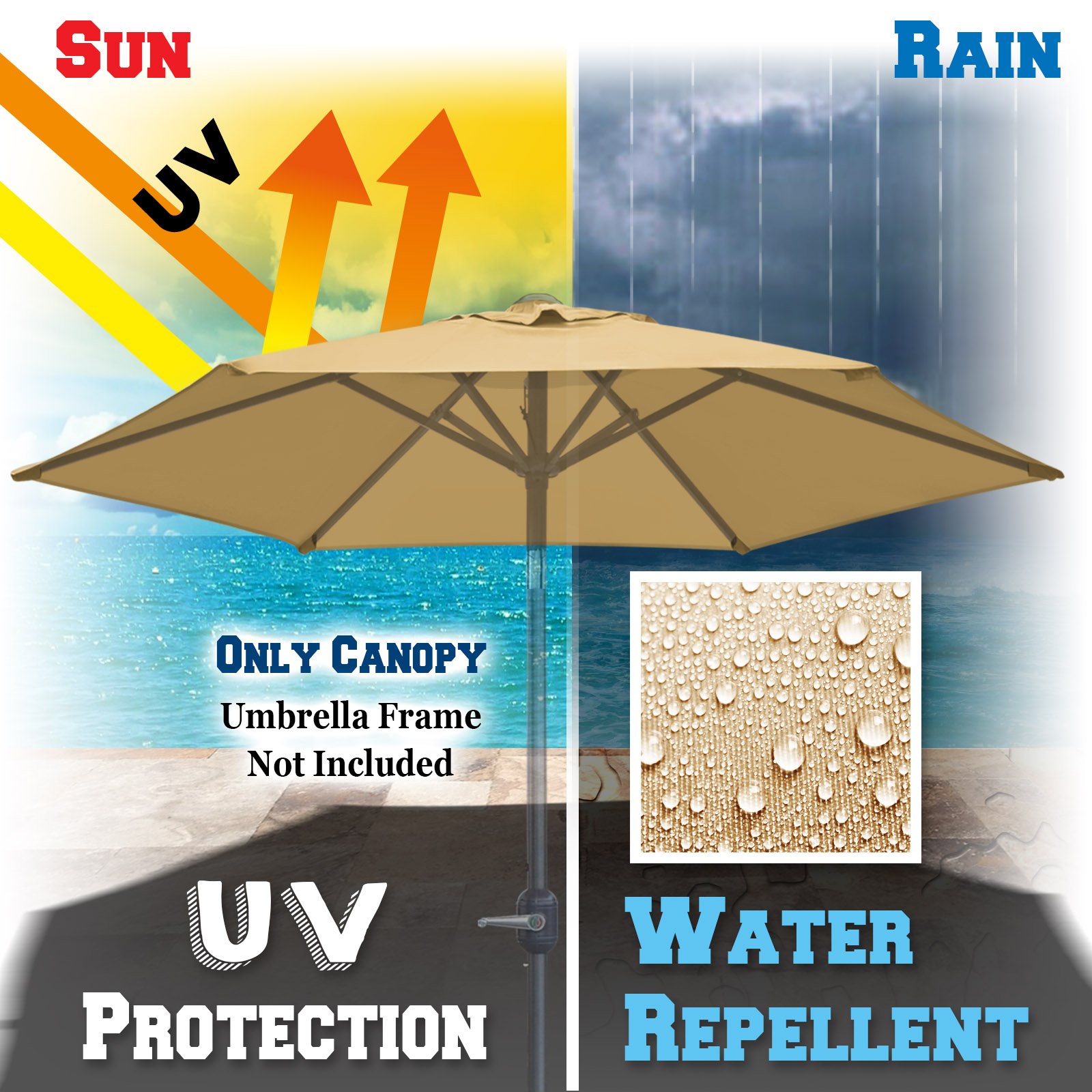 BenefitUSA Replacement Canopy Cover for 6.5ft 6-Rib Patio Market Umbrella - Durable Outdoor Umbrella Top (Perfect for Backyard, Poolside & Outdoor Dining)