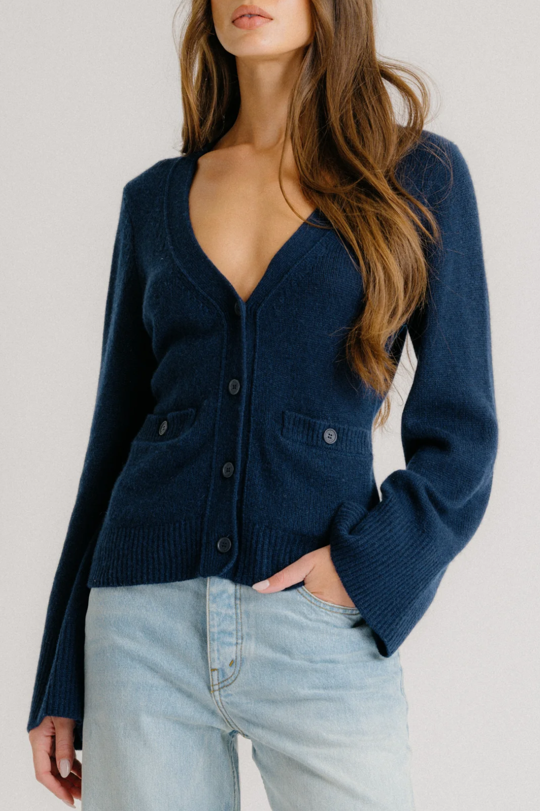 Camilla Waisted V-Neck Cardigan for Women - Midnight Navy | Soft Knit Wrap Sweater for Office, Date Night & Fall Layering