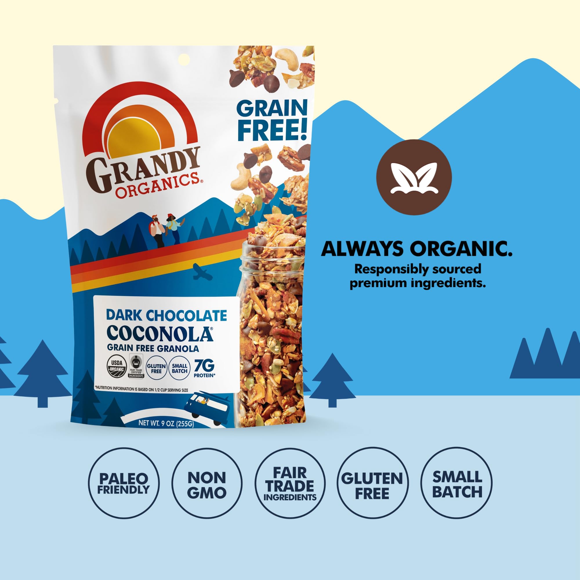 Organic Dark Chocolate Coconola Granola - Gluten Free, Paleo Friendly for Snacks & Breakfast