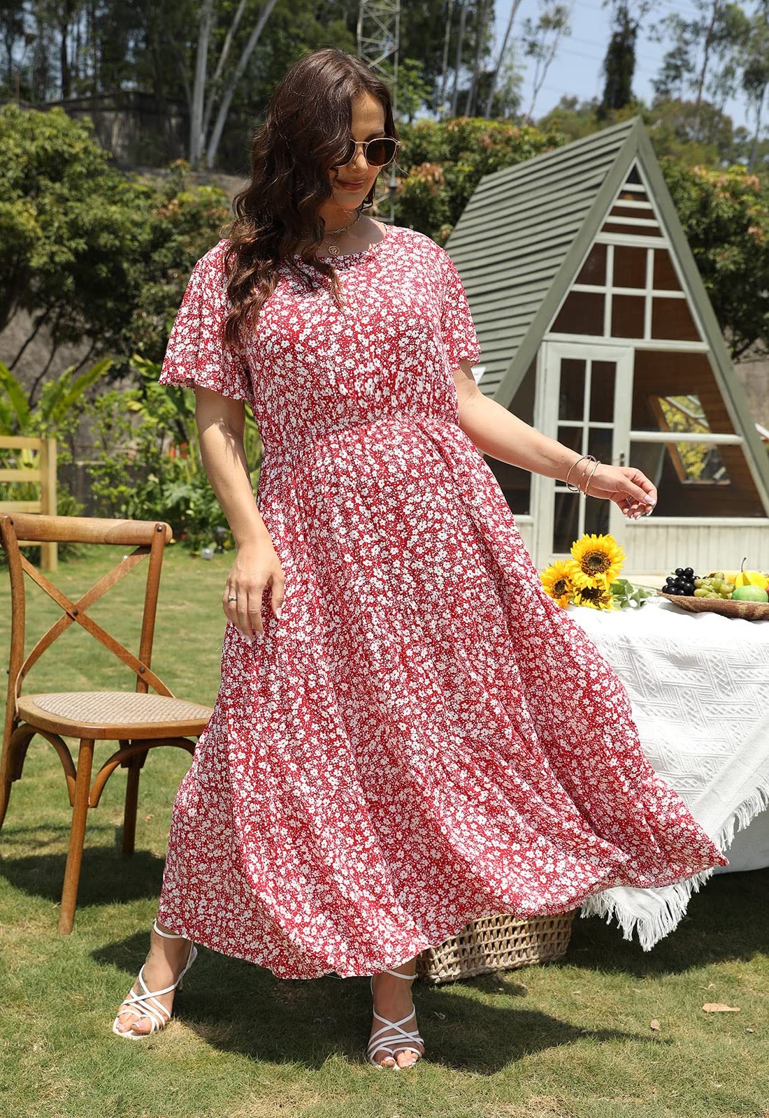 Nemidor Women's Plus Size Boho Floral Print Casual Layered Flared Maxi Dress with Pockets - Perfect for Beach Vacations, Summer Outings & Boho Chic Fashion