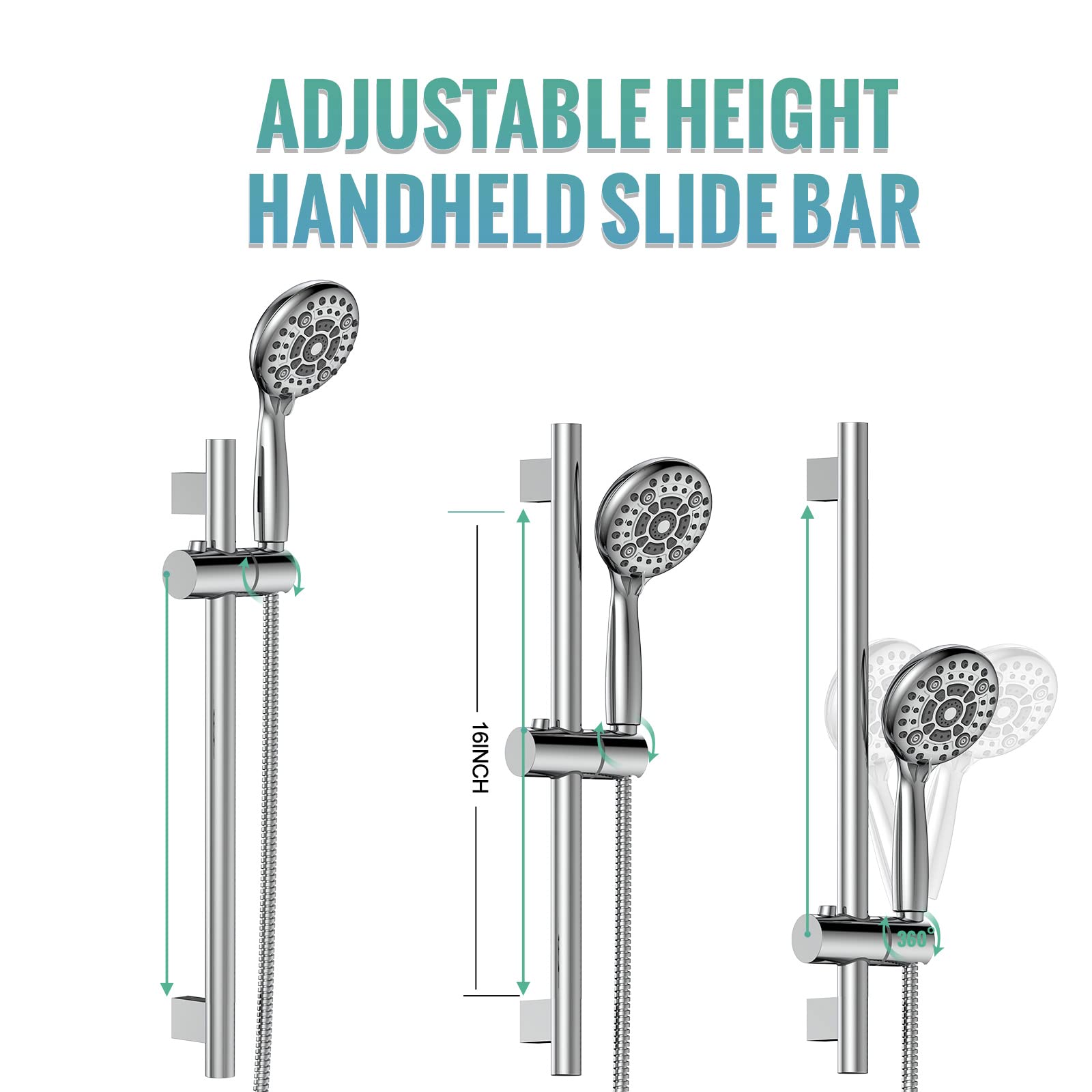 SR SUN RISE 3-Function Round Shower System with Adjustable Slide Bar & 6-Setting Handheld Shower Head - 12 Inch Wall Mounted Bathroom Faucet Set with Valve in Polished Chrome - Perfect for Modern Home Bathroom Renovation and Spa-Like Shower Experience