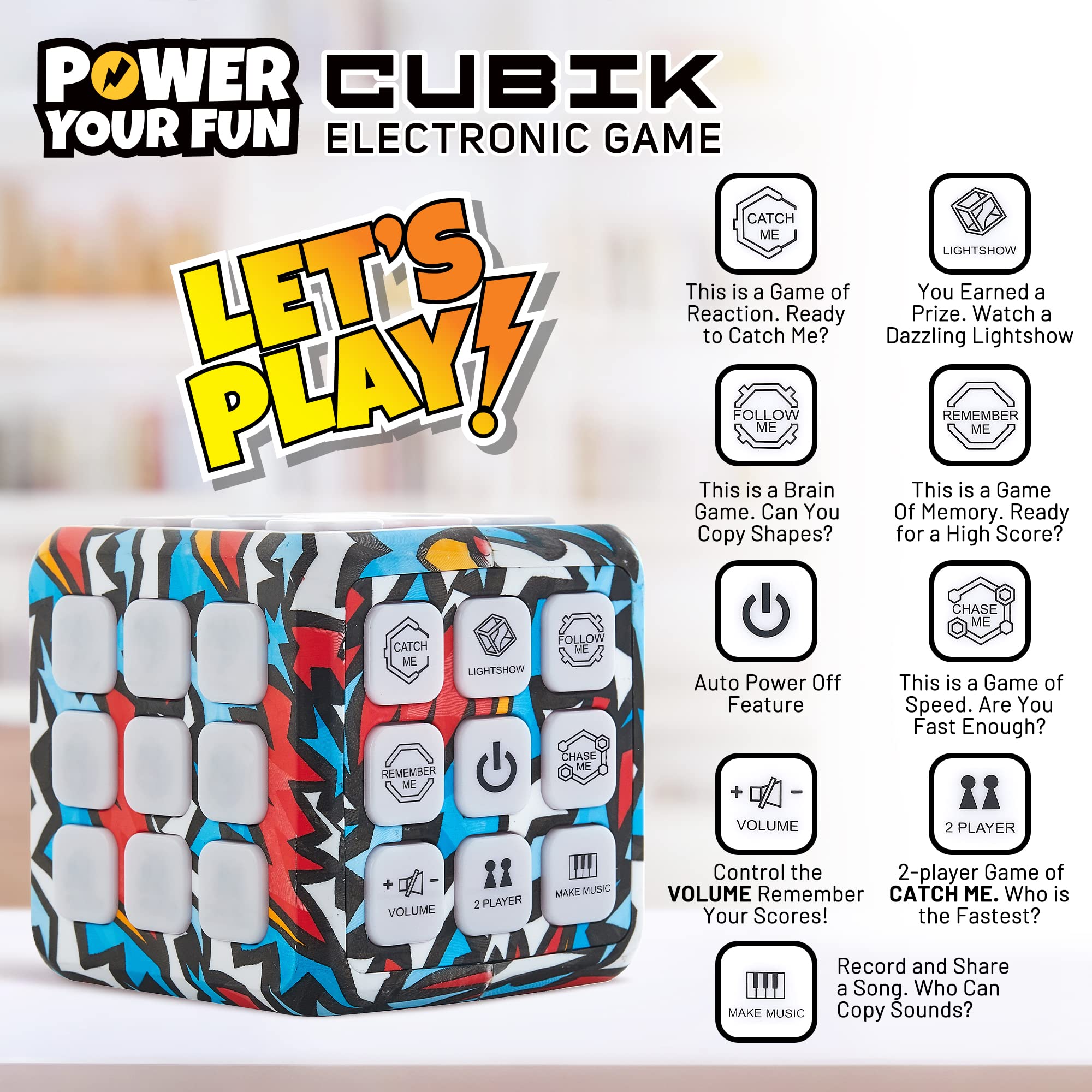 Cubik LED Flashing Cube Memory Game - Electronic Handheld Brain Training Toy with 5 Memory Games for Kids & Adults | STEM Sensory Toy, Light Up Puzzle Cube for Stress Relief & Focus | Perfect for Classroom, Travel, and ADHD Therapy