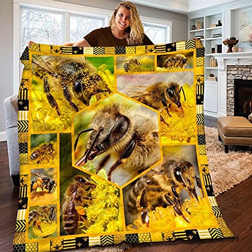 Personalized Bee Blankets for Adults & Babies - Soft Sherpa & Heated Cozy Throw Blanket for Thanksgiving, Halloween & Winter - Fuzzy Warm Blanket for Couch, Bed & Gift Giving