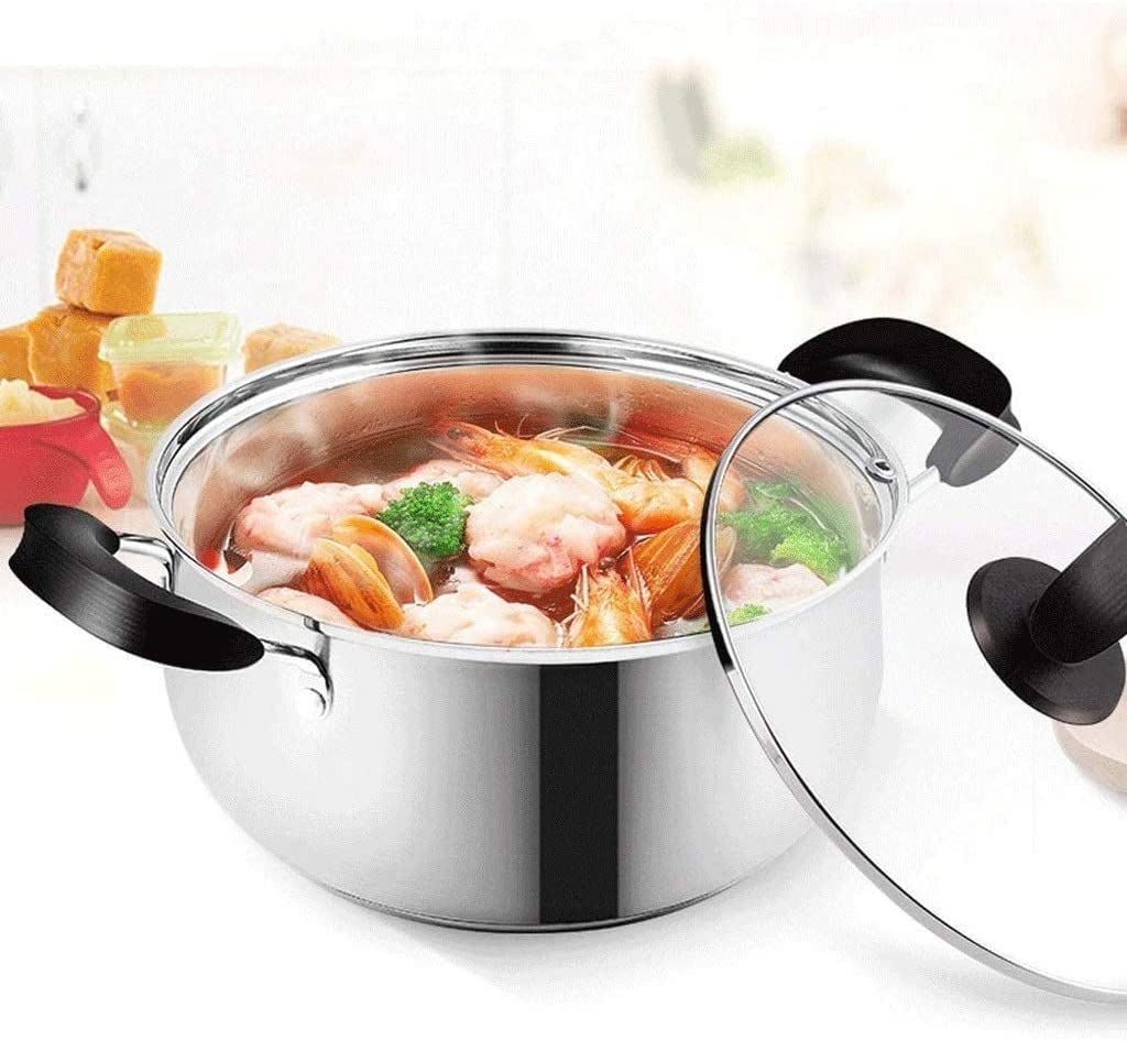 Stainless Steel Wok Milk Pot - 20cm Small Soup & Stew Pot for Gas & Induction Cookers - Thickened Universal Cooking Pot for Home Kitchen, Asian Cuisine & Family Meals