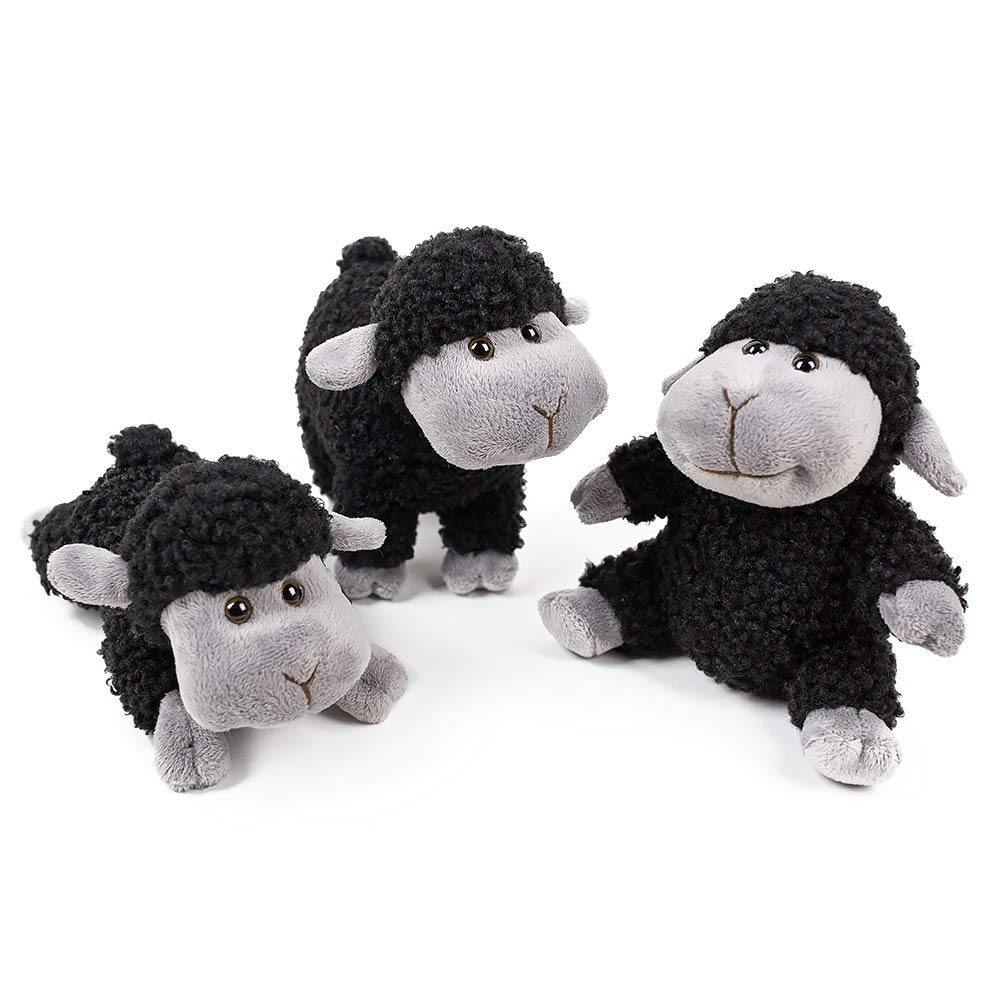 FRANKIEZHOU 3PCS Black Sheep Stuffed Animal Plush Toys - Sitting, Standing, Kneeling Lamb Decorations for Kids, Soft Plushie Gift for Boys & Girls | Nursery Decor, Birthday Present, Cuddly Companion