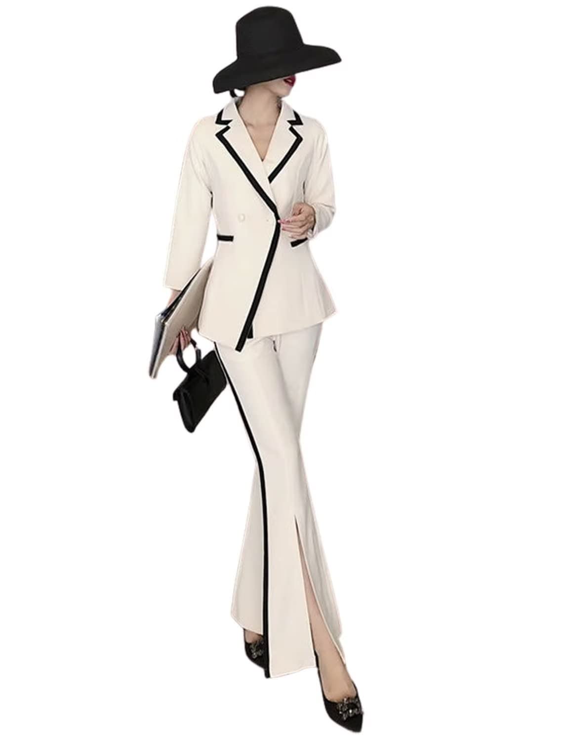 Elegant Women's Two-Piece Suit Set - Double Breasted Blazer with Wide Leg Pants for Wedding, Office, Business Trip & Formal Events | Professional Work Outfit & Special Occasion Attire