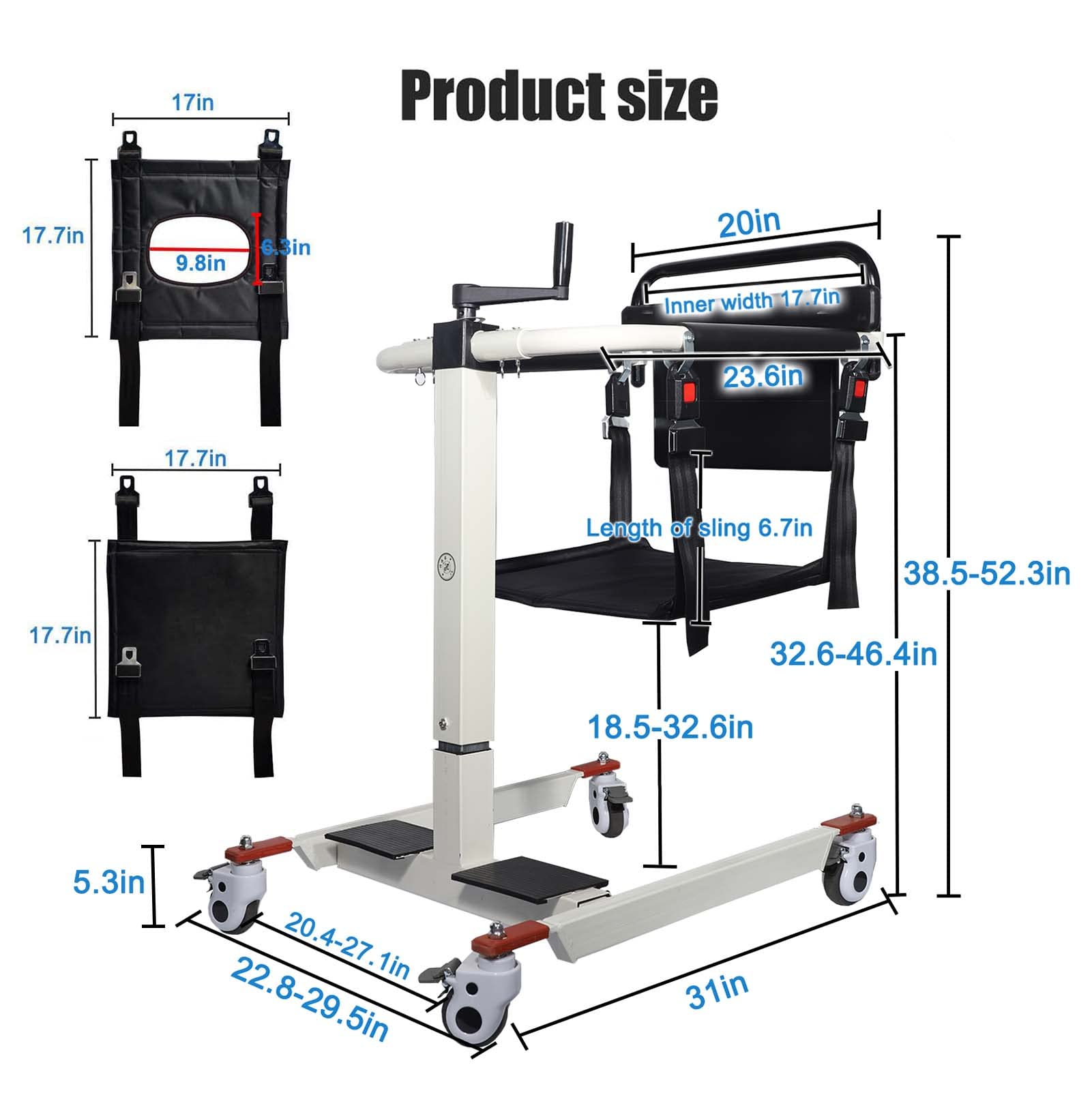 Portable Patient Lift Transfer Chair - Lightweight Wheelchair for Elderly & Disabled, Bed to Toilet Mobility Aid for Home, Bathroom & Car Use (No Potty Included) | Ideal for Post-Surgery Recovery & Daily Care Assistance