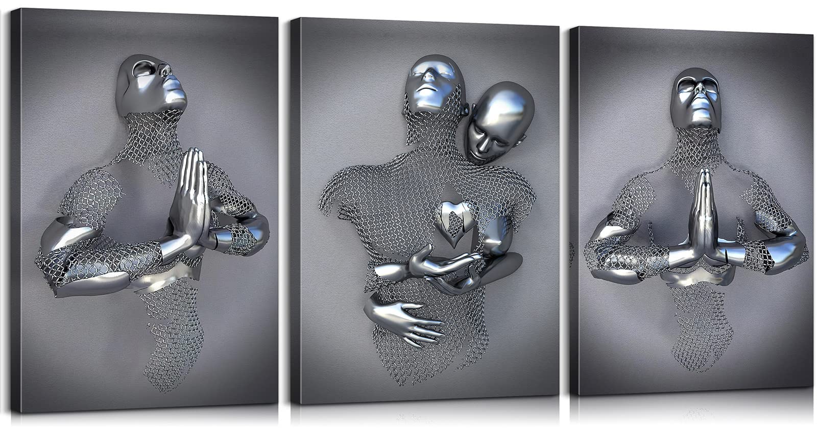 3D Metal Wall Art - Love Heart Sculpture with Praying & Hugging Couple Design, Modern Home Decor for Bedroom, Living Room (24''W x 36''H x 3'') - Perfect Romantic Gift for Couples & Anniversary Present
