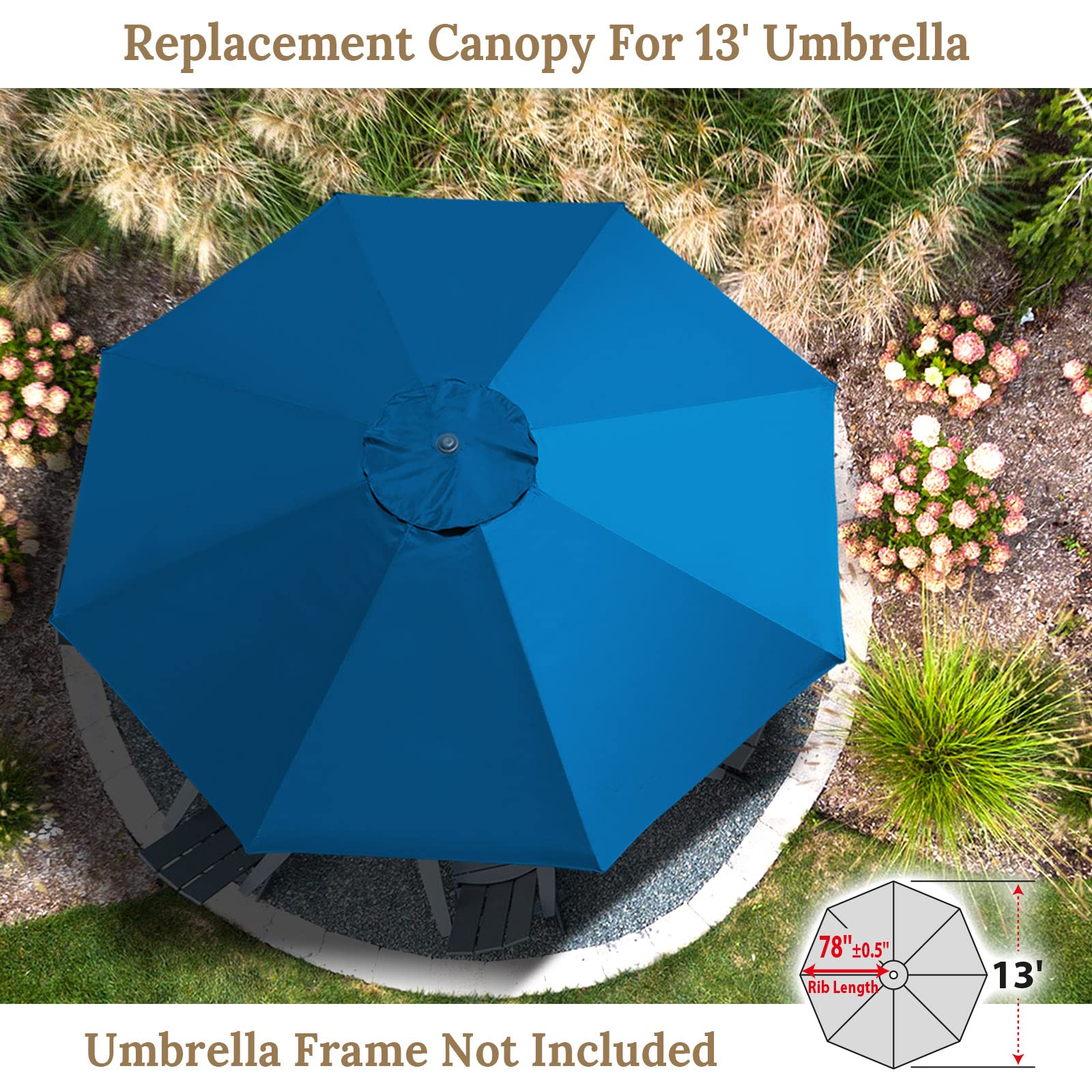 YardGrow 13ft 8-Rib Umbrella Canopy Replacement for Patio - Outdoor Use