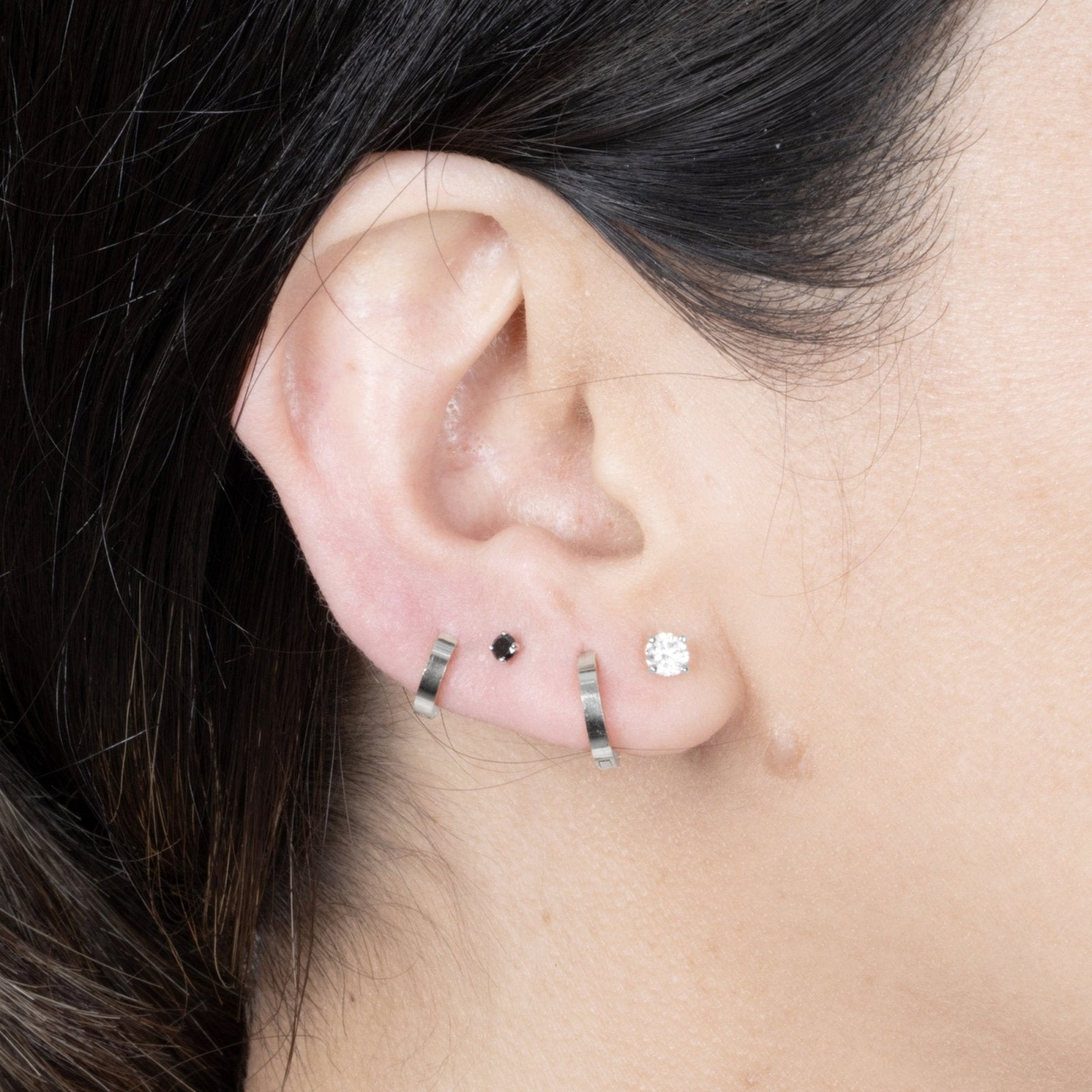 14k White Gold Black Diamond Cartilage Flat Back Stud Earrings - Perfect for Daily Wear, Parties & Special Occasions