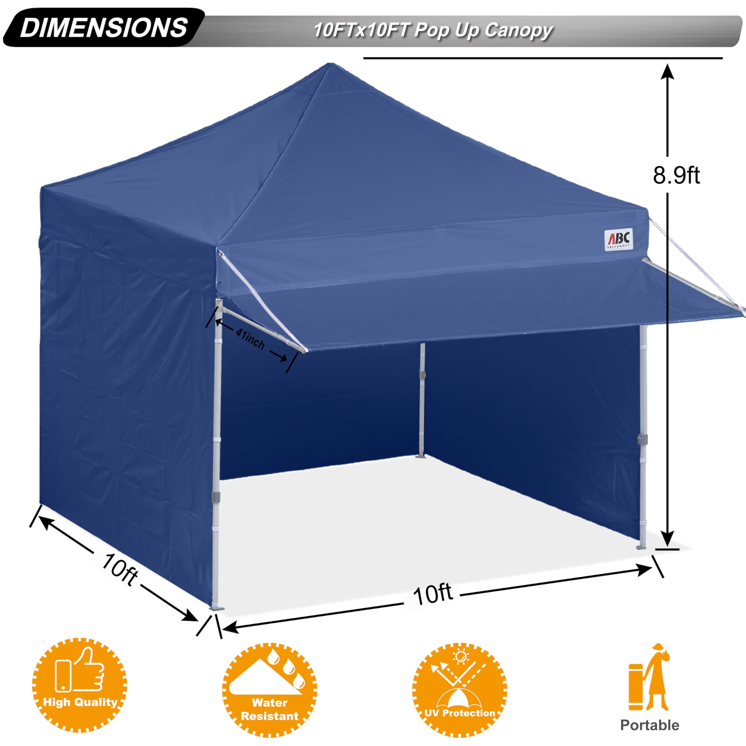 ABCCANOPY 10x10 Pop Up Canopy Tent with Sidewalls - Instant Shelter for Outdoor Events, Parties, Markets & Commercial Use - Navy Blue - Perfect for Backyard BBQs, Beach Outings & Trade Shows