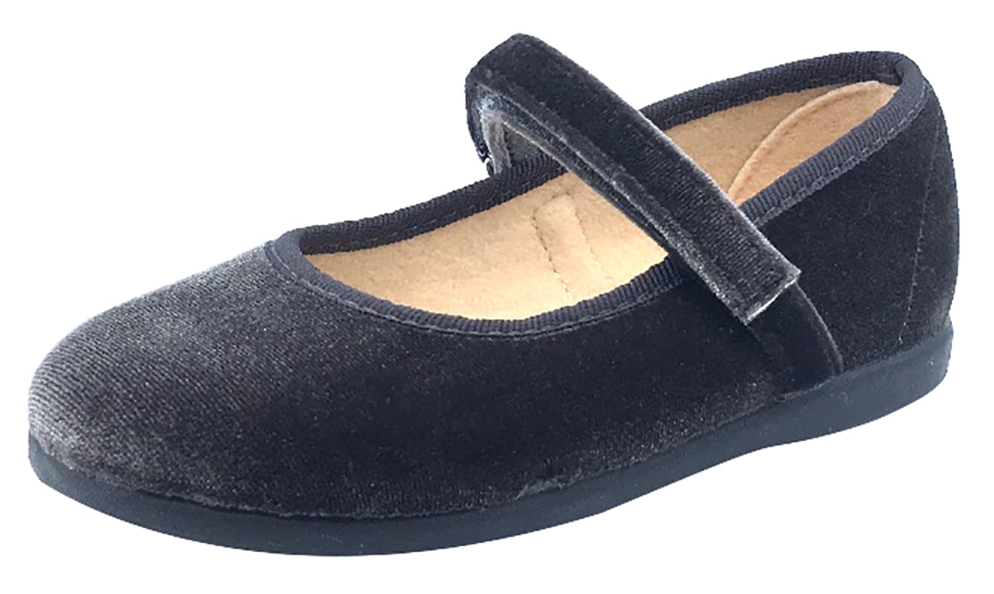 Stylish Grey Velvet Hook and Loop Mary Jane Shoes for Girls - Perfect for School, Parties & Special Occasions