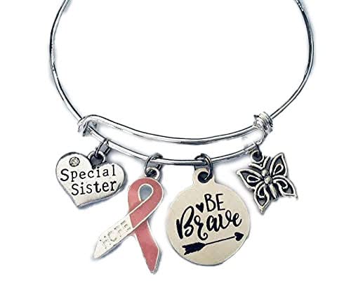 Brave Pink Ribbon Expandable Charm Bracelet - Adjustable Silver Wire Bangle for Breast Cancer Awareness - One Size Fits All - Customizable Gift for Sister, Friend & Loved Ones - Perfect for Support, Hope & Awareness Campaigns