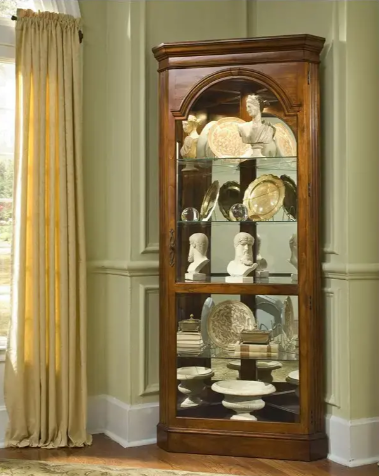 Wilshire Corner Curio Cabinet - Elegant Glass Display Case for Collectibles & Home Decor - Perfect for Living Room, Dining Room, or Office Showcase
