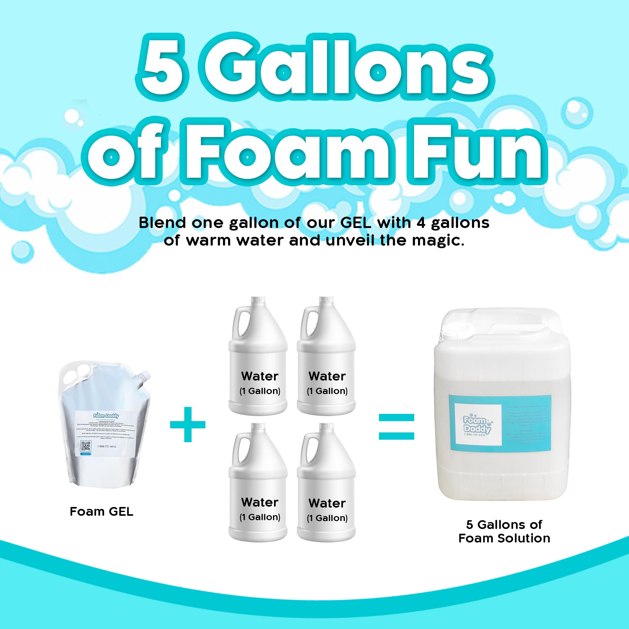 FoamDaddy Professional Strength Ultra-Concentrated Foam Solution - Makes 300-400 Gallons | High Stacking, Hypoallergenic Formula | Compatible with All Foam Machines | 1 Gallon | Perfect for Foam Parties, Events, and Kids' Play Areas