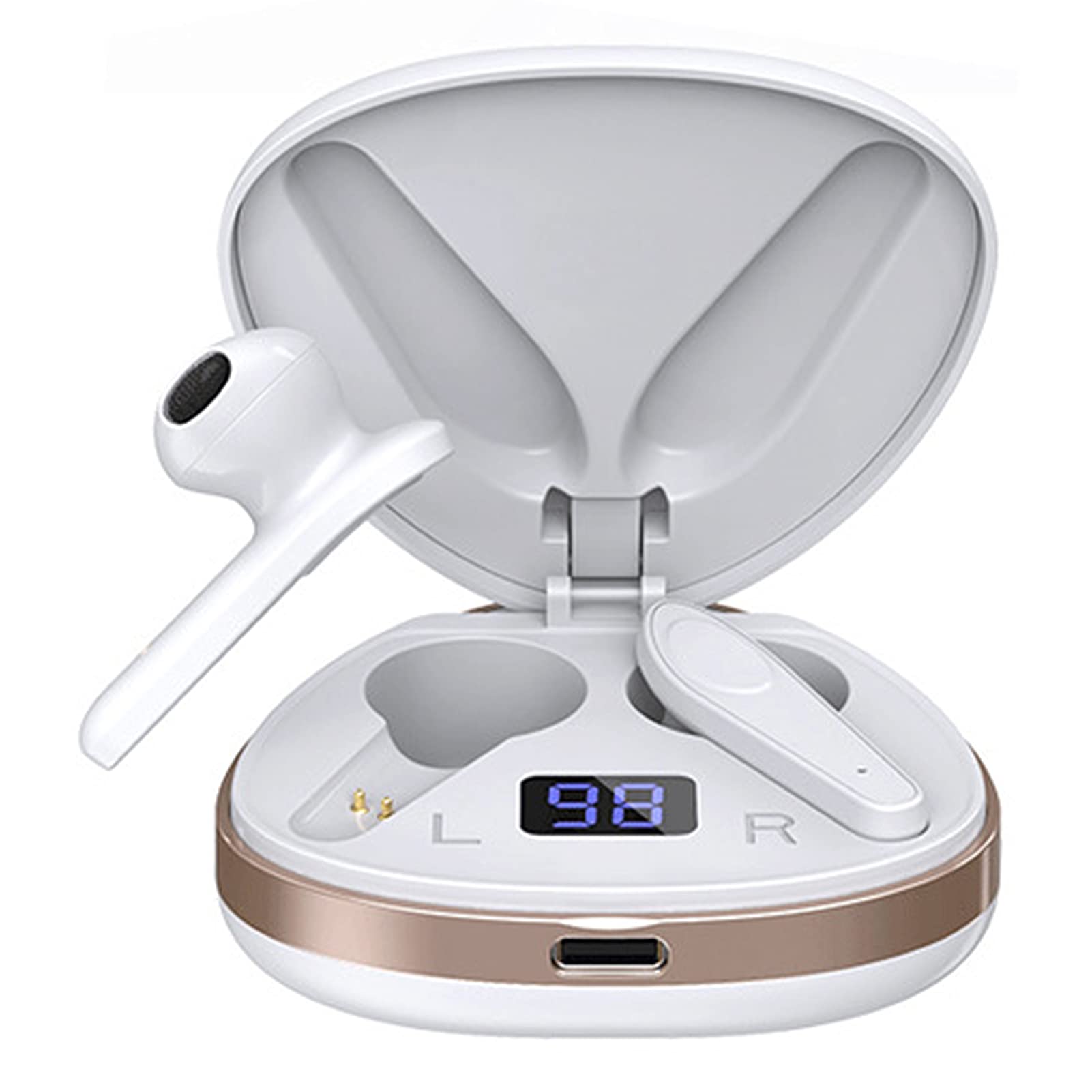 Wireless Bluetooth Headphones with LED Display - Bluetooth 5.1 Stereo Sports Earphones, Touch Control, Rechargeable - Perfect for Running, Gym Workouts, Gaming & Office Use (White)