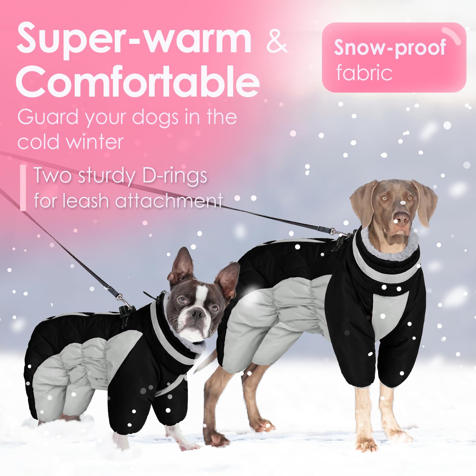 AOFITEE Small Dog Coat - Windproof Winter Jacket with Built-in Harness & Reflective Turtleneck | Fleece-Lined Puffer Snowsuit for Small, Medium & Large Dogs | Perfect for Cold Weather, Snow Play & Outdoor Adventures