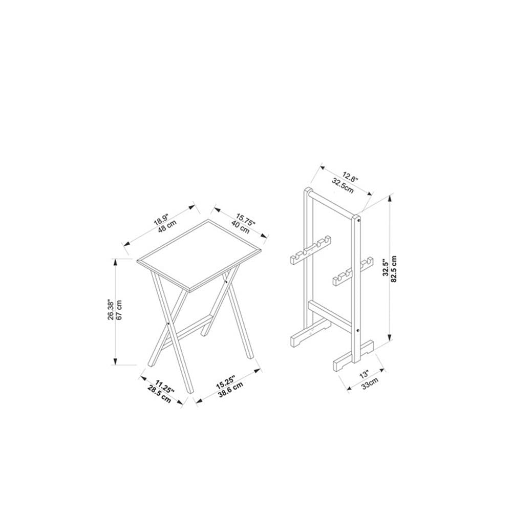 5-Piece Wood Folding Tray Table Set with Stand - Gray/Brown - Perfect for Living Room, Bedroom, Patio & Outdoor Use