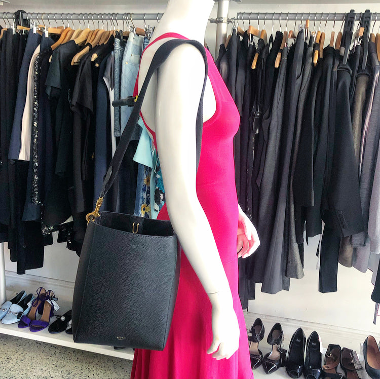 Celine Sangle Small Black Grained Leather Shoulder Bag for Women | Luxury Crossbody Purse | Perfect for Work, Travel & Everyday Use
