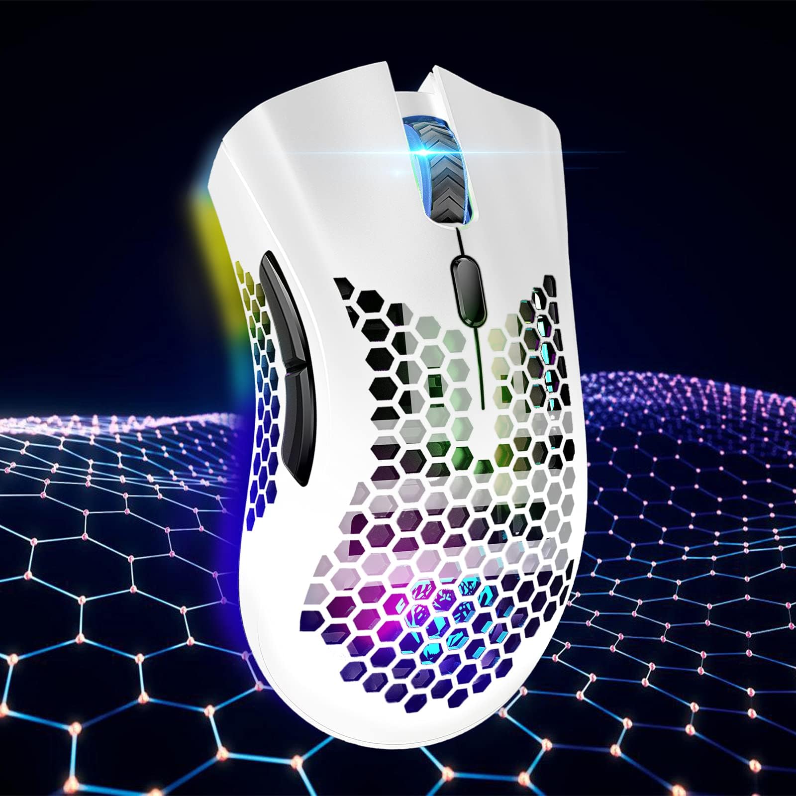 VEGCOO Wireless Gaming Mouse - Silent Click, Rechargeable, RGB LED Lights, 3 Adjustable DPI (400-2400), 400mAh Battery for PC, Laptop, Mac - White (C23) - Perfect for Gaming, Office Work & Home Use