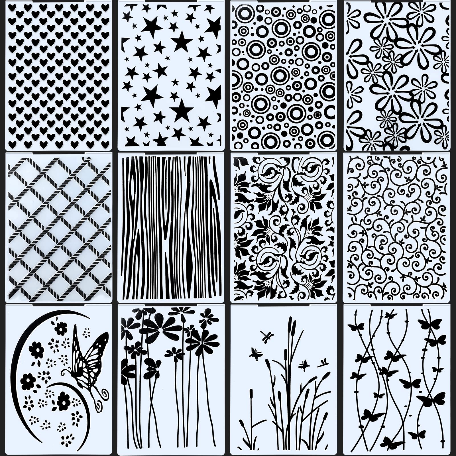 12-Piece Embossing Folders Set for DIY Crafting - Butterfly & Star Patterns - 11.7 x 3.9 Inch Paper Card Decorating Molds - Perfect for Scrapbooking, Greeting Cards, and Album Making (Ideal for Wedding Invitations, Birthday Cards & Home Decor Projects)