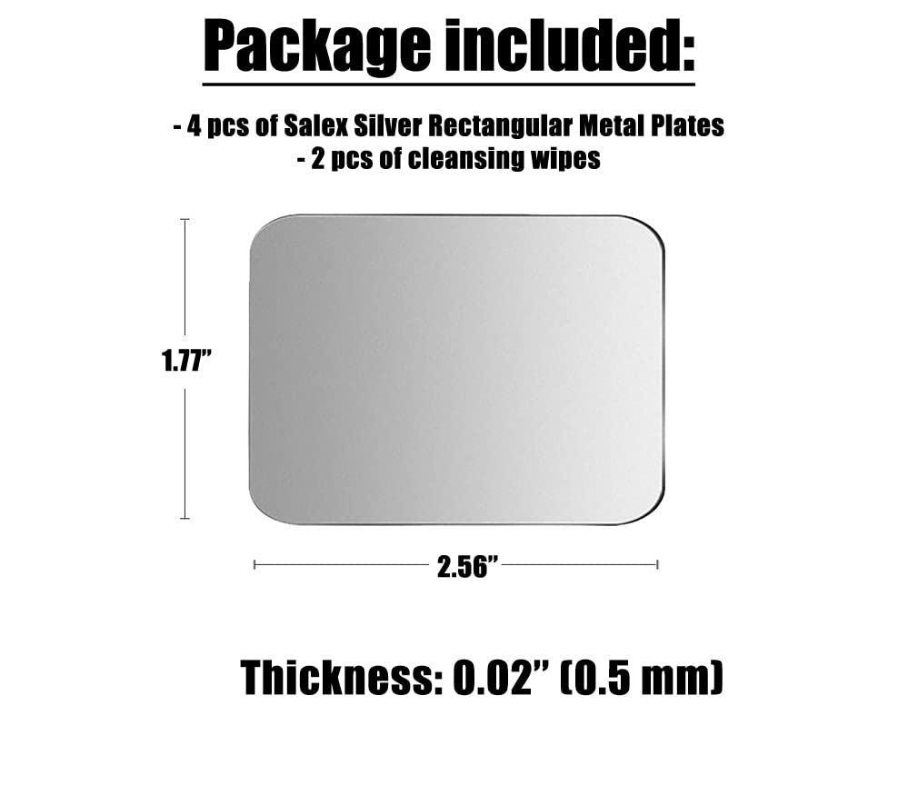 SALEX 4-Pack Metal Plates for Magnetic Car Mount & Phone Holder - Large Silver Iron Discs with 3M Adhesive - Strong Thin Steel Magnet Stickers for iPhone, Samsung & Smartphones - Perfect for Car Dashboard, Office Desk & Wall Mounting