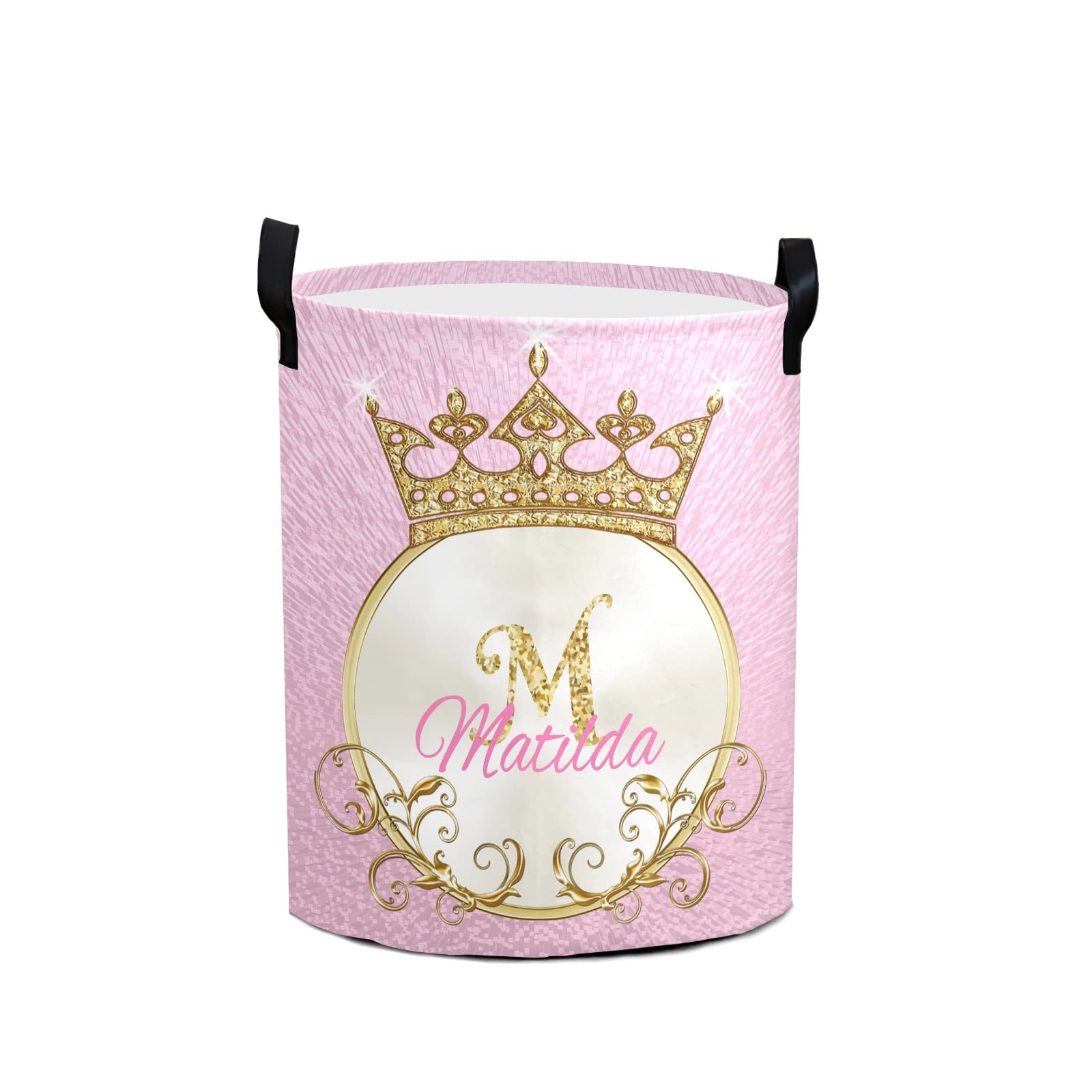 **Personalized Pink Gold Crown Monogram Laundry Basket - Waterproof, Collapsible Clothes Hamper with Handles - Large Capacity Storage for Bedroom, Bathroom & Dorm - Perfect for Laundry Organization & Home Decor**