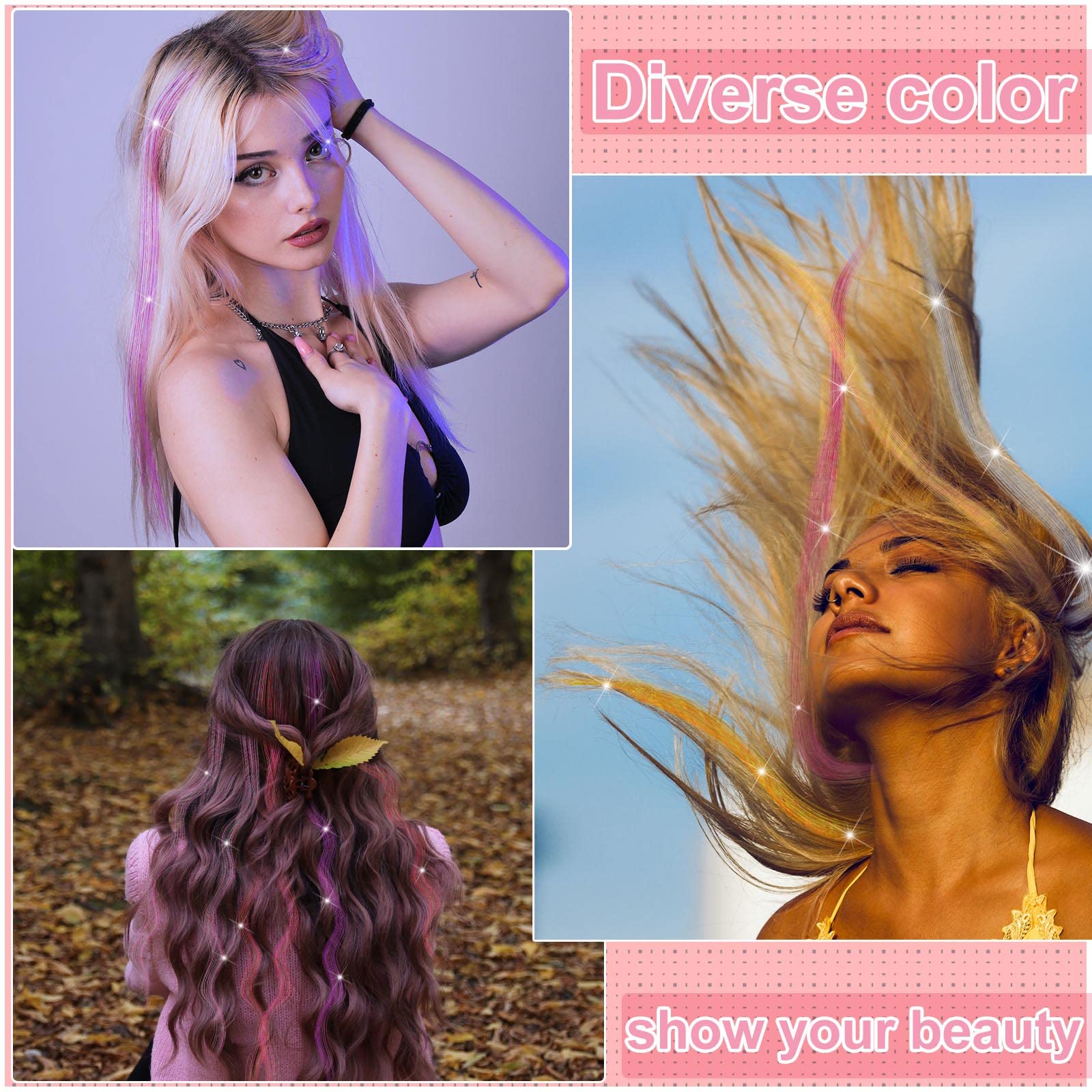 Panelee 36 Pcs 19.7 Inch Clip-in Hair Tinsel Extensions Kit - Heat Resistant Glitter Hair Accessories for Women (Retro Colors) | Perfect for Parties, Concerts, Festivals & Special Occasions