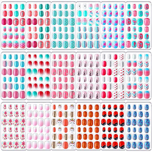 432-Piece Christmas Press-On Nails for Kids - Mermaid Theme Fake Nails with Pre-Glue, Short False Nails Stickers, Full Cover Nail Set for Girls & Children | Perfect Gift & Nail Decoration for Holidays, Parties & Special Occasions