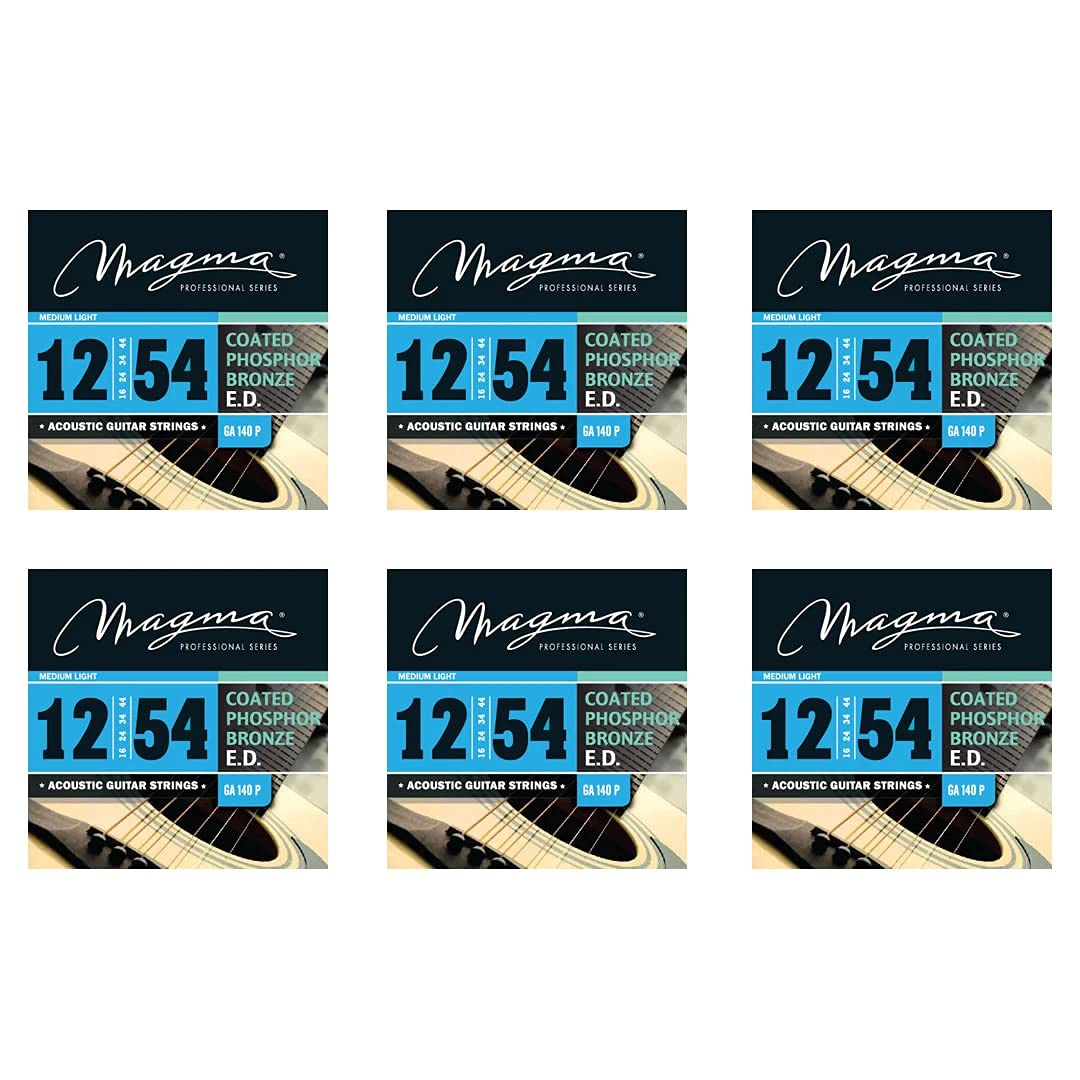 Magma Medium Light Acoustic Guitar Strings 12-54 Gauge - Phosphor Bronze Coated 6-Pack (.012